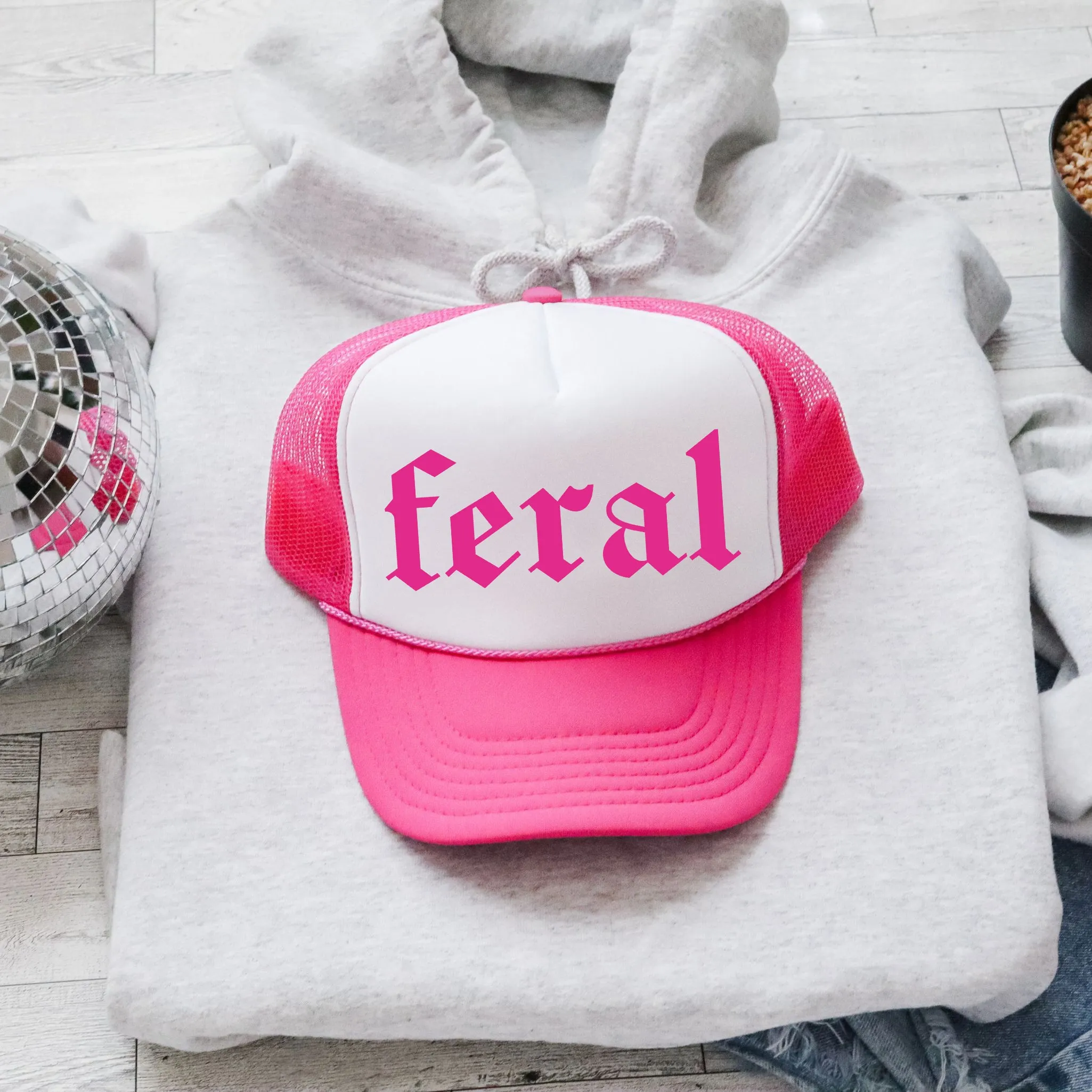 Feral, Sassy, Funny, Bright Pink Snapback Trucker Hat sold by Refinery Number One product image thumbnail 3