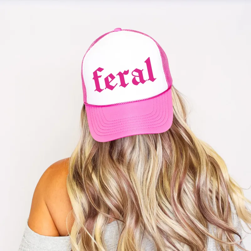 Feral, Sassy, Funny, Bright Pink Snapback Trucker Hat sold by Refinery Number One