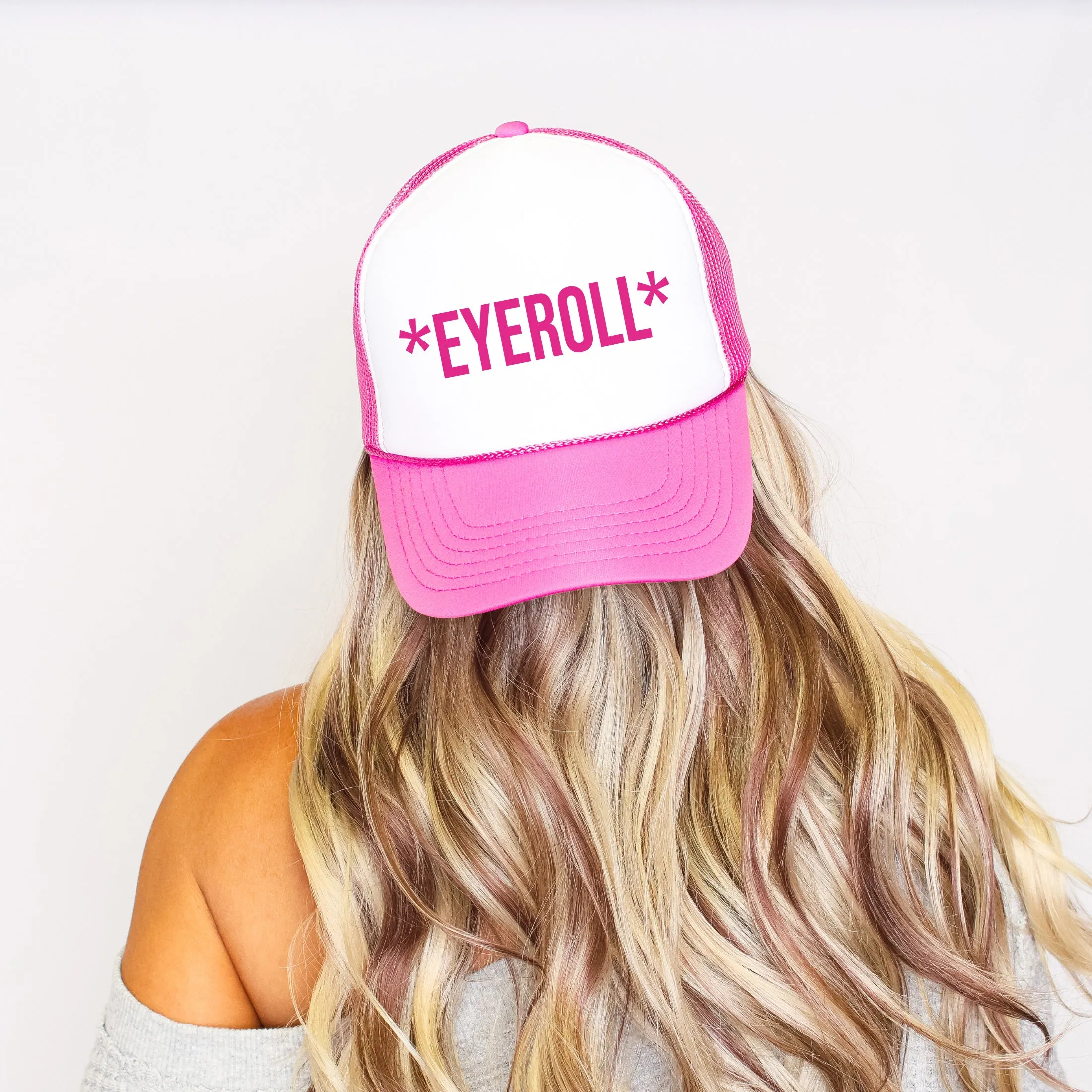 Eyeroll, Sassy, Funny, Bright Pink Snapback Trucker Hat sold by Refinery Number One product image thumbnail 3
