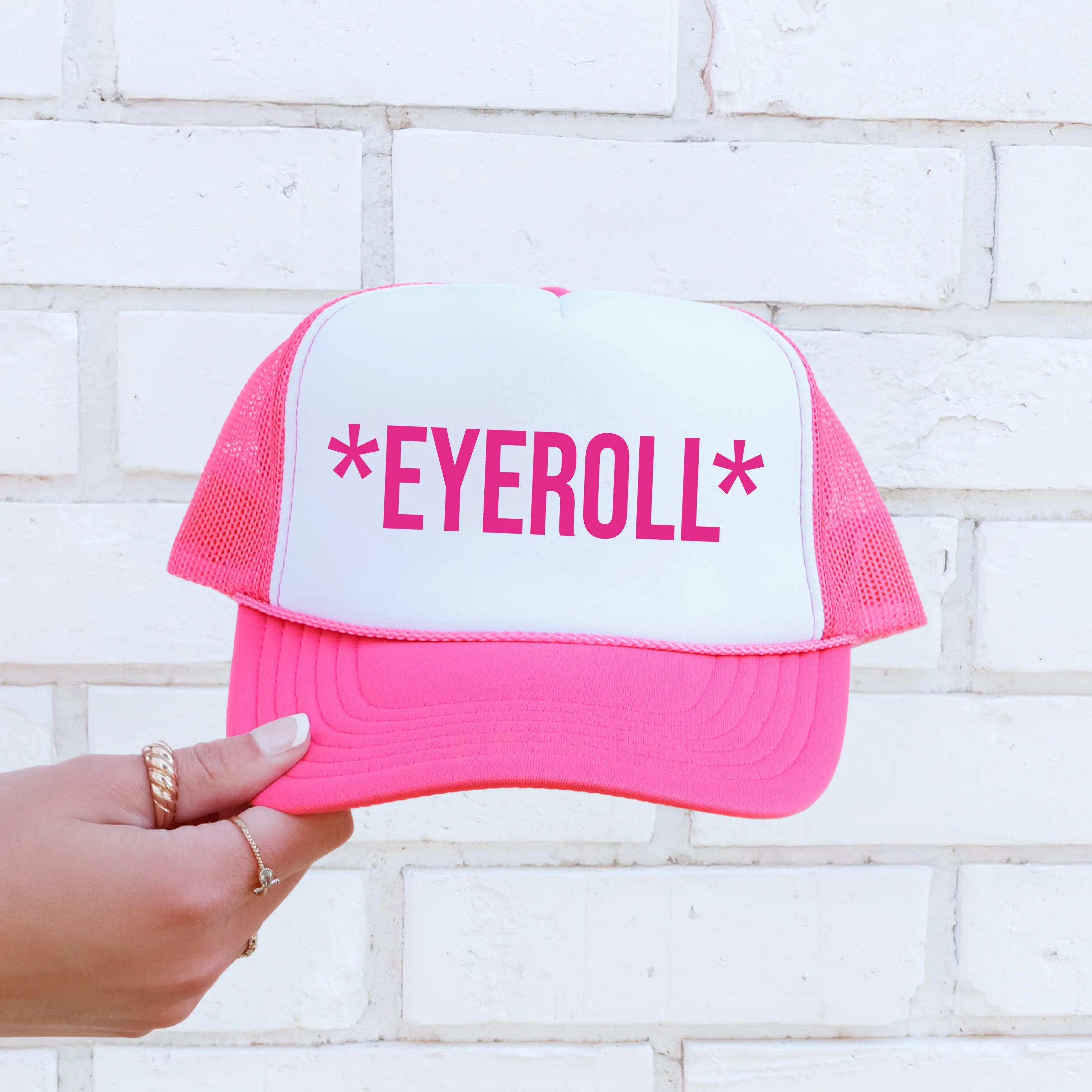 Eyeroll, Sassy, Funny, Bright Pink Snapback Trucker Hat sold by Refinery Number One product image thumbnail 2