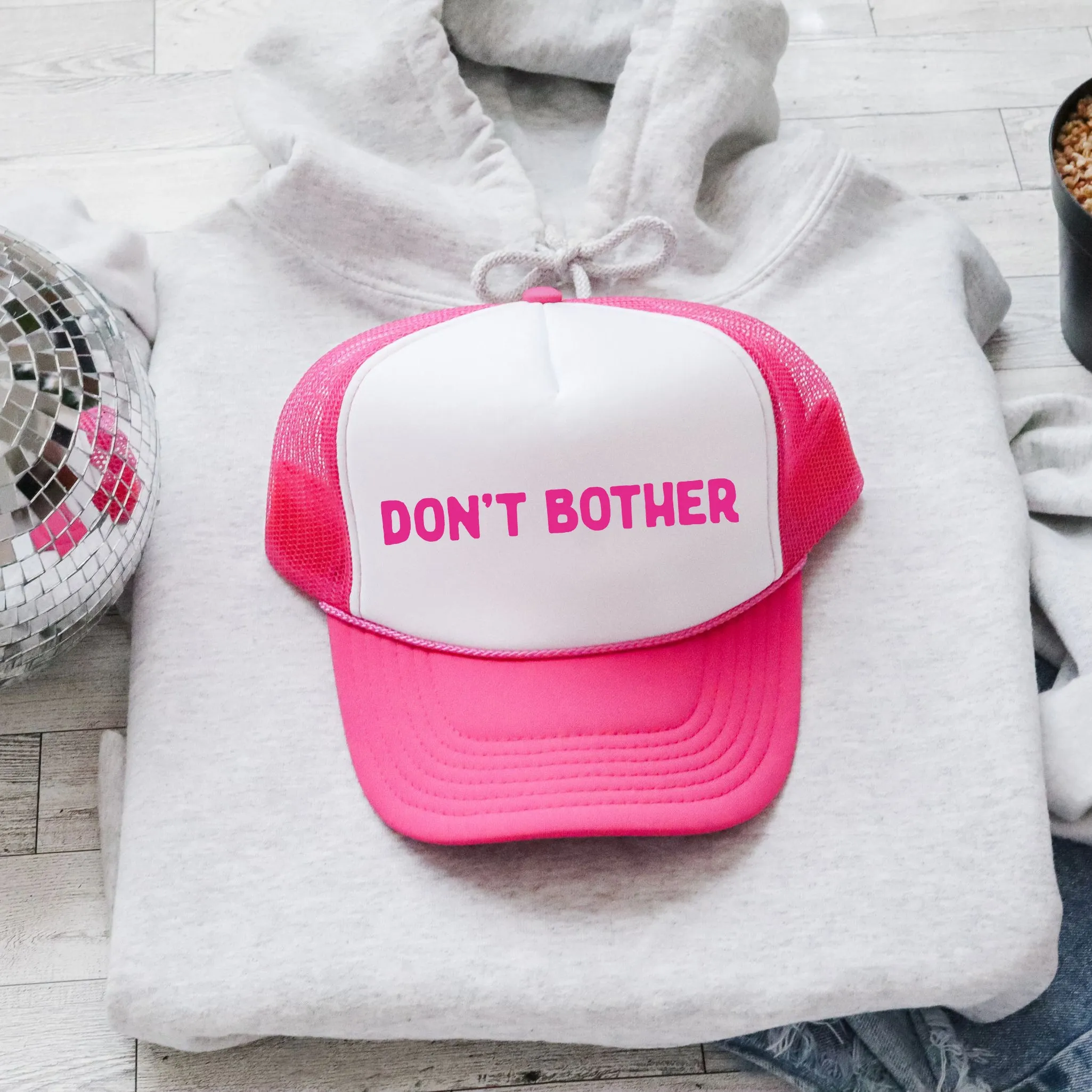 Don’t Bother, Sassy, Funny, Bright Pink Snapback Trucker Hat sold by Refinery Number One product image thumbnail 4