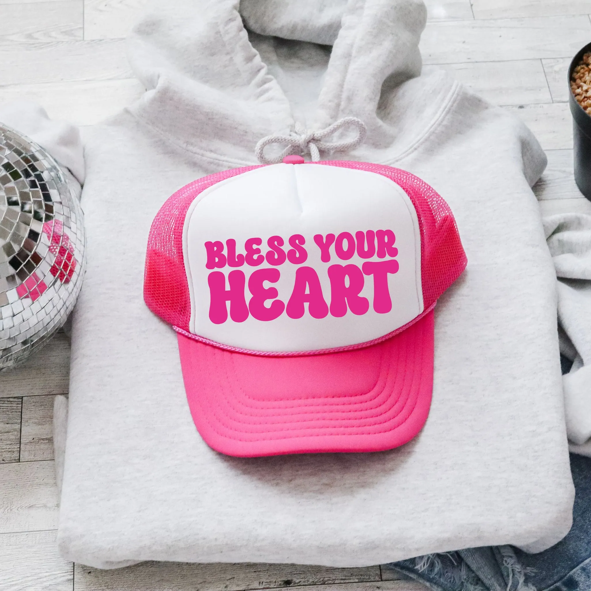 Bless Your Heart, Sassy, Funny, Bright Pink Snapback Trucker Hat sold by Refinery Number One