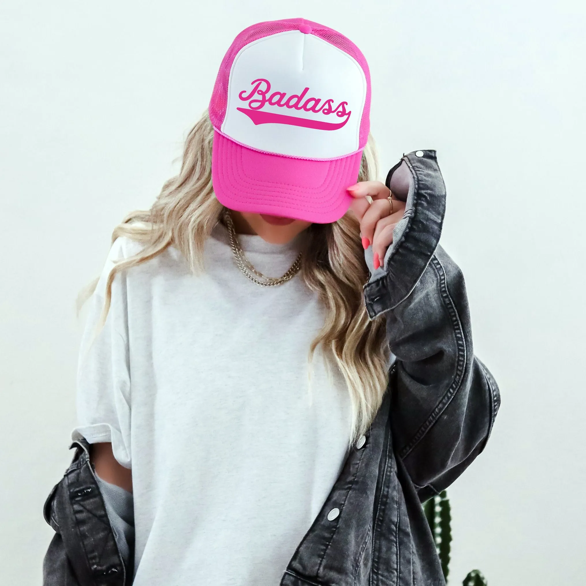 Badass, Sassy, Funny, Bright Pink Snapback Trucker Hat sold by Refinery Number One product image thumbnail 4
