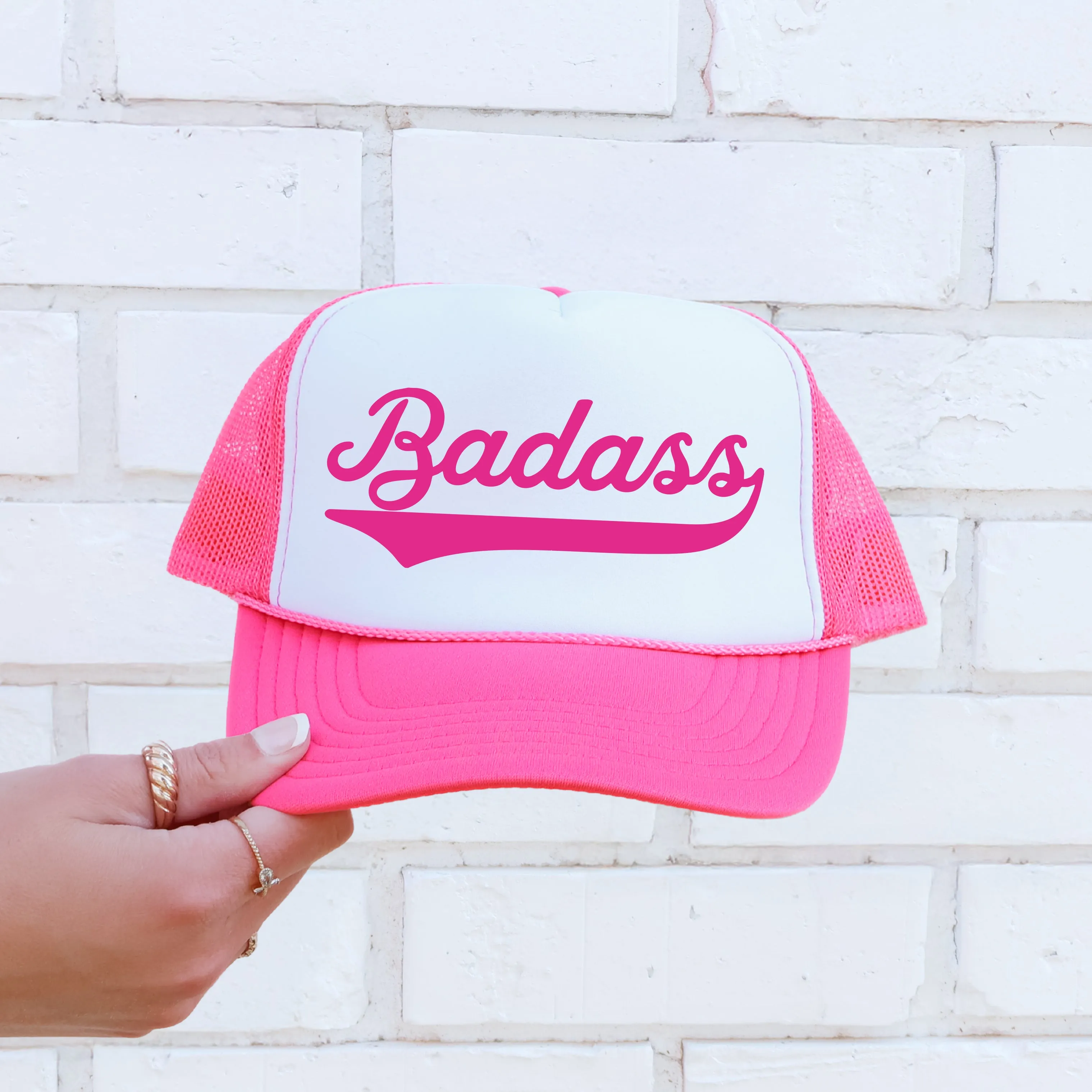 Badass, Sassy, Funny, Bright Pink Snapback Trucker Hat sold by Refinery Number One product image thumbnail 2