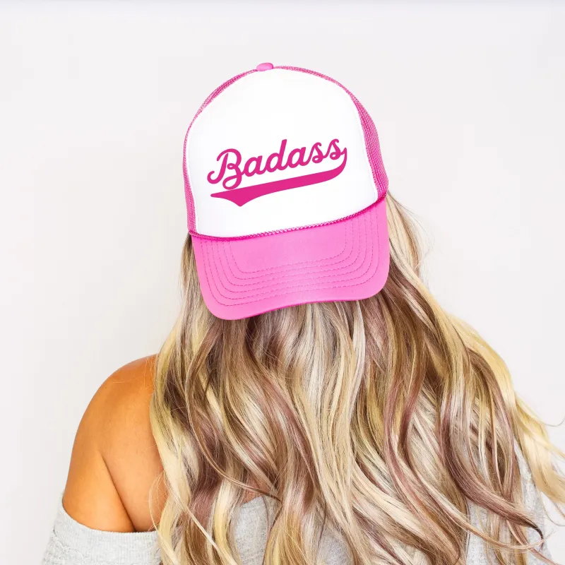 Badass, Sassy, Funny, Bright Pink Snapback Trucker Hat sold by Refinery Number One