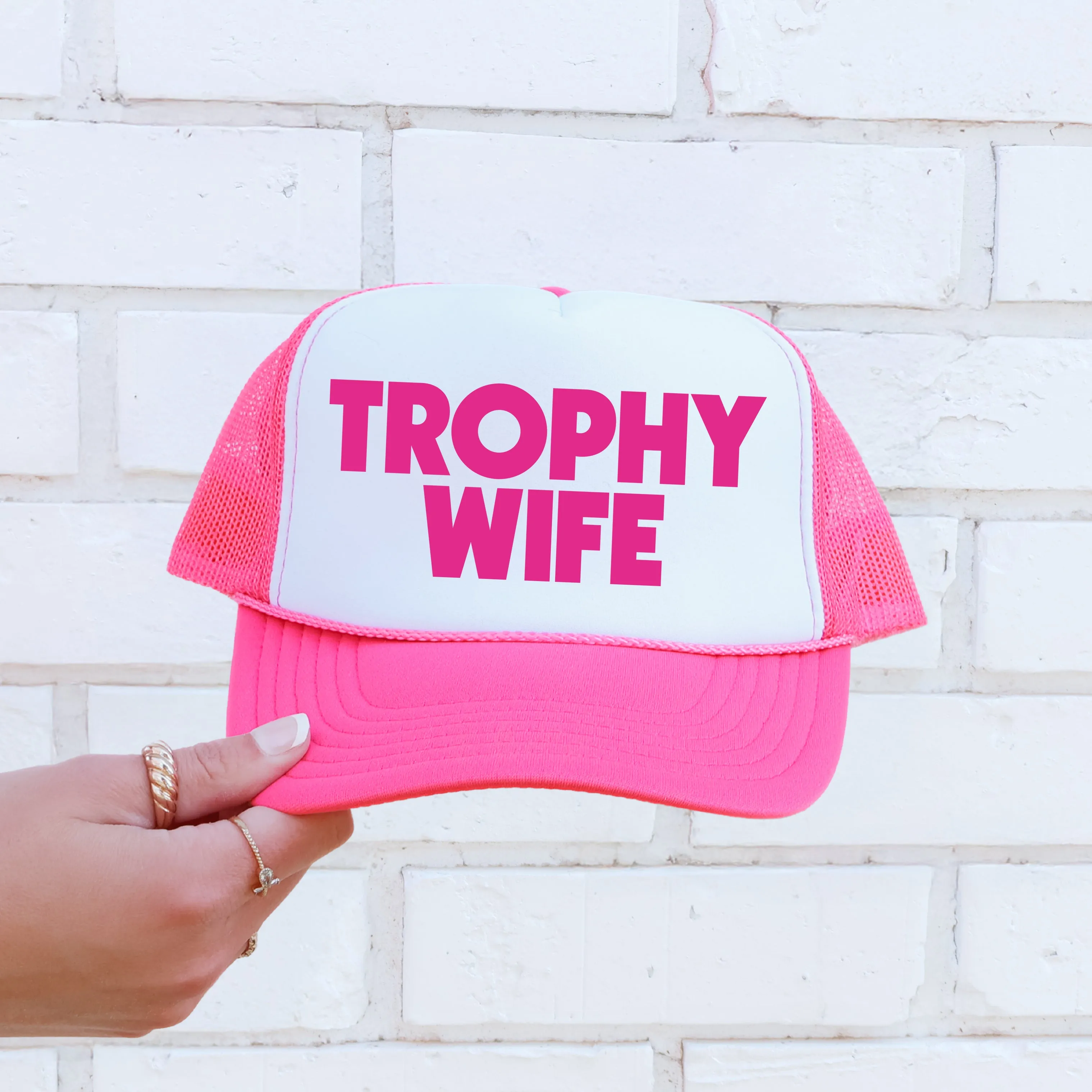 Trophy Wife, Sassy, Funny, Bright Pink Snapback Trucker Hat sold by Refinery Number One product image thumbnail 2