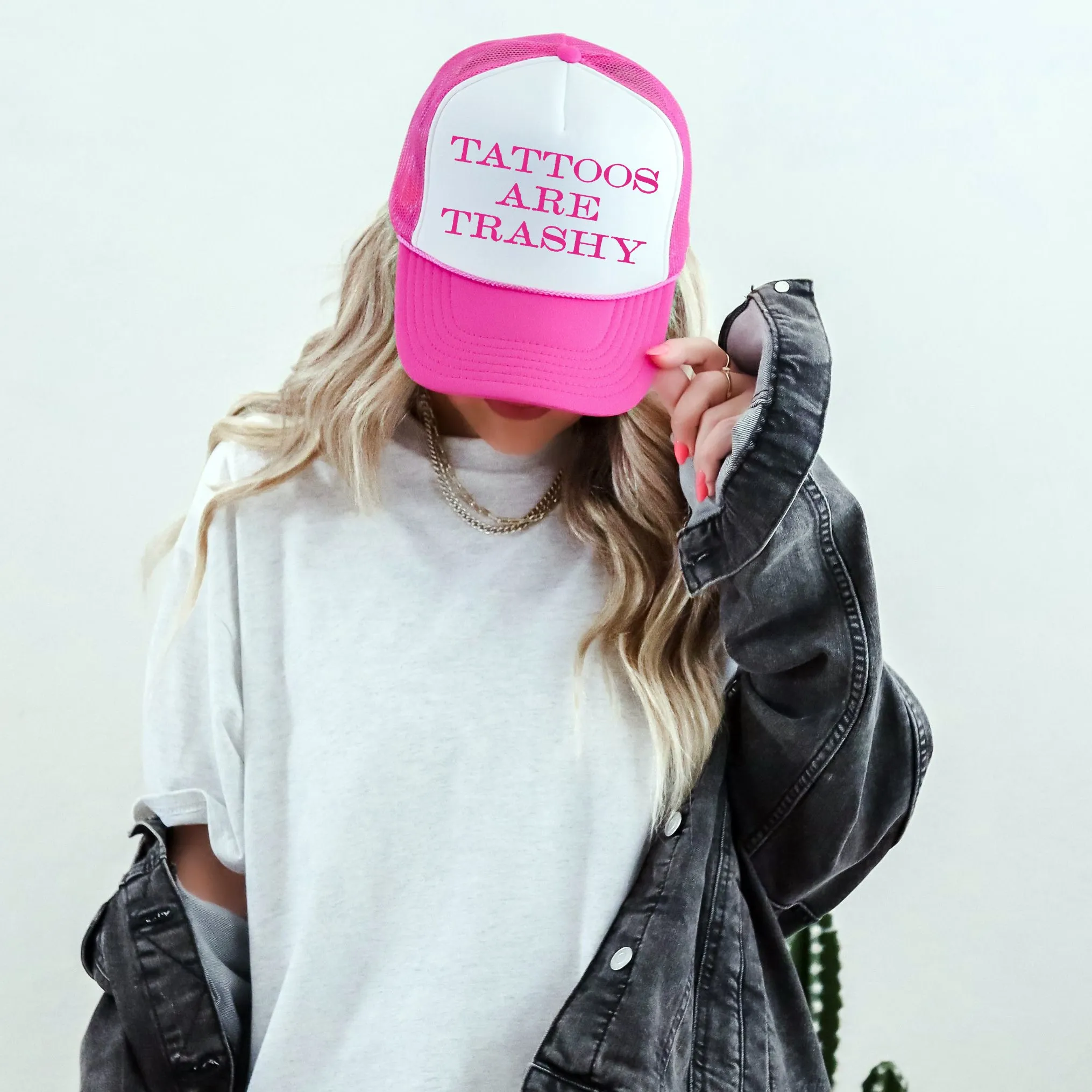 Tattoos Are Trashy, Sassy, Funny, Bright Pink Snapback Trucker Hat sold by Refinery Number One product image thumbnail 4
