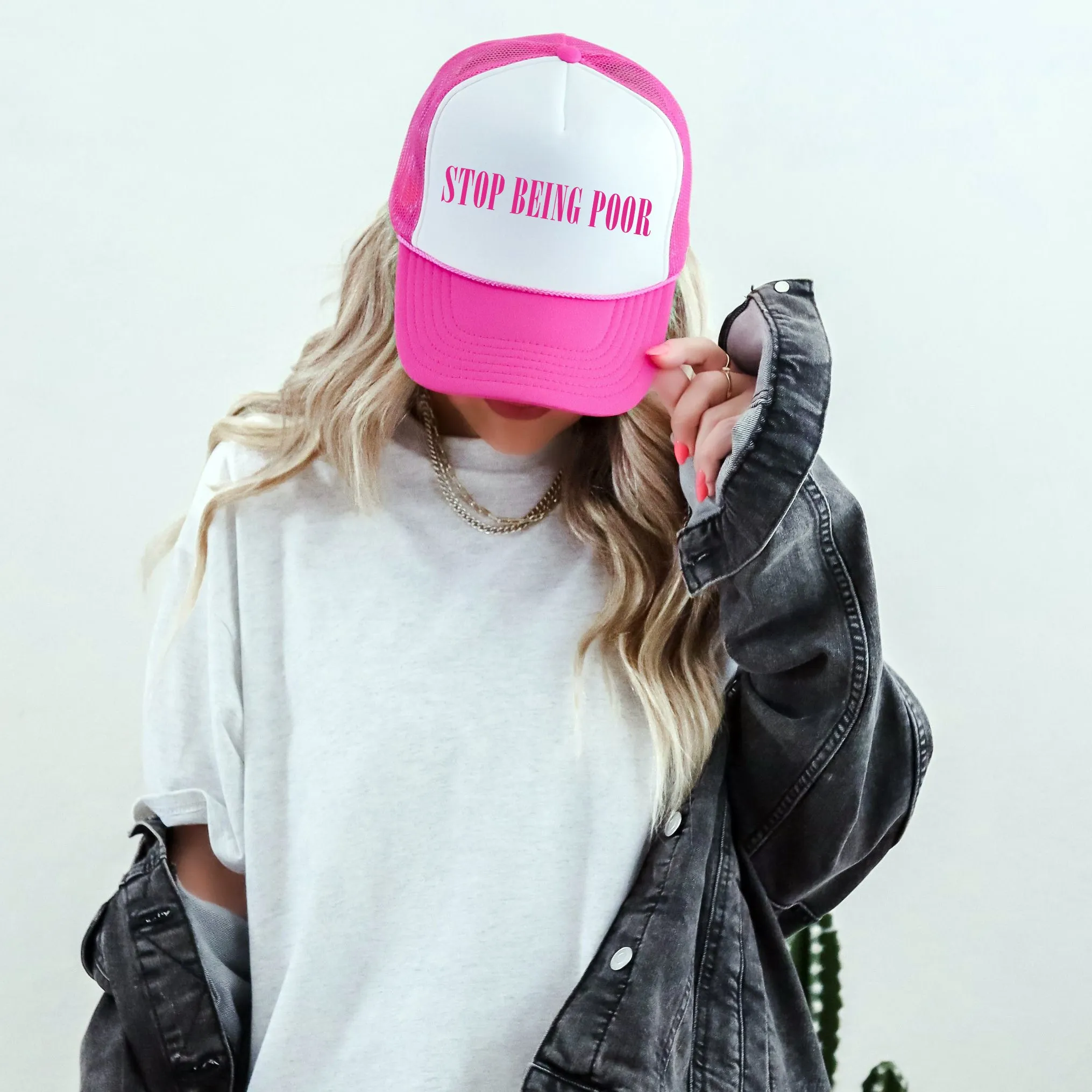 Stop Being Poor, Sassy, Funny, Bright Pink Snapback Trucker Hat sold by Refinery Number One product image thumbnail 4