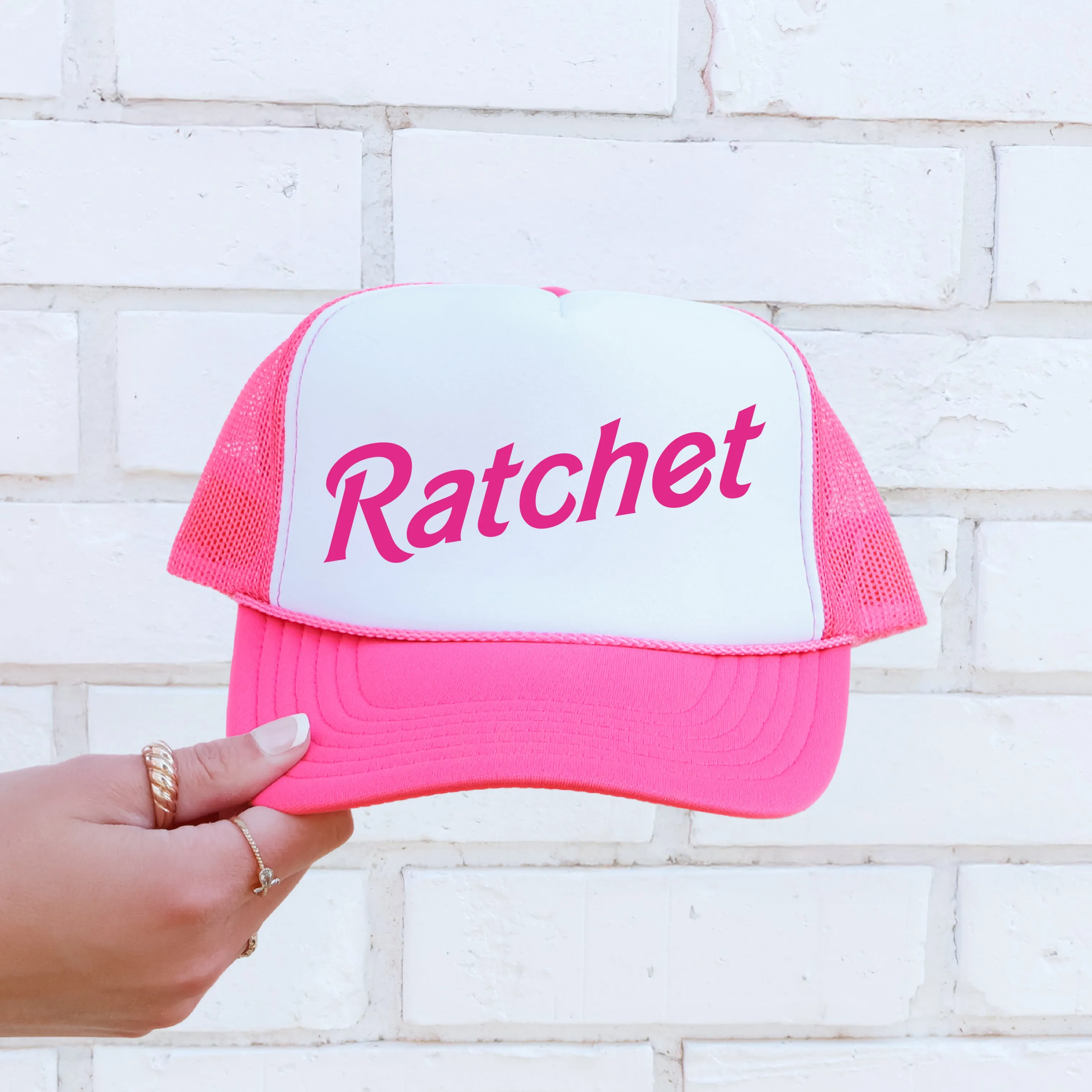 Ratchet, Funny, Sassy, Bright Pink Snapback Trucker Hat sold by Refinery Number One product image thumbnail 2