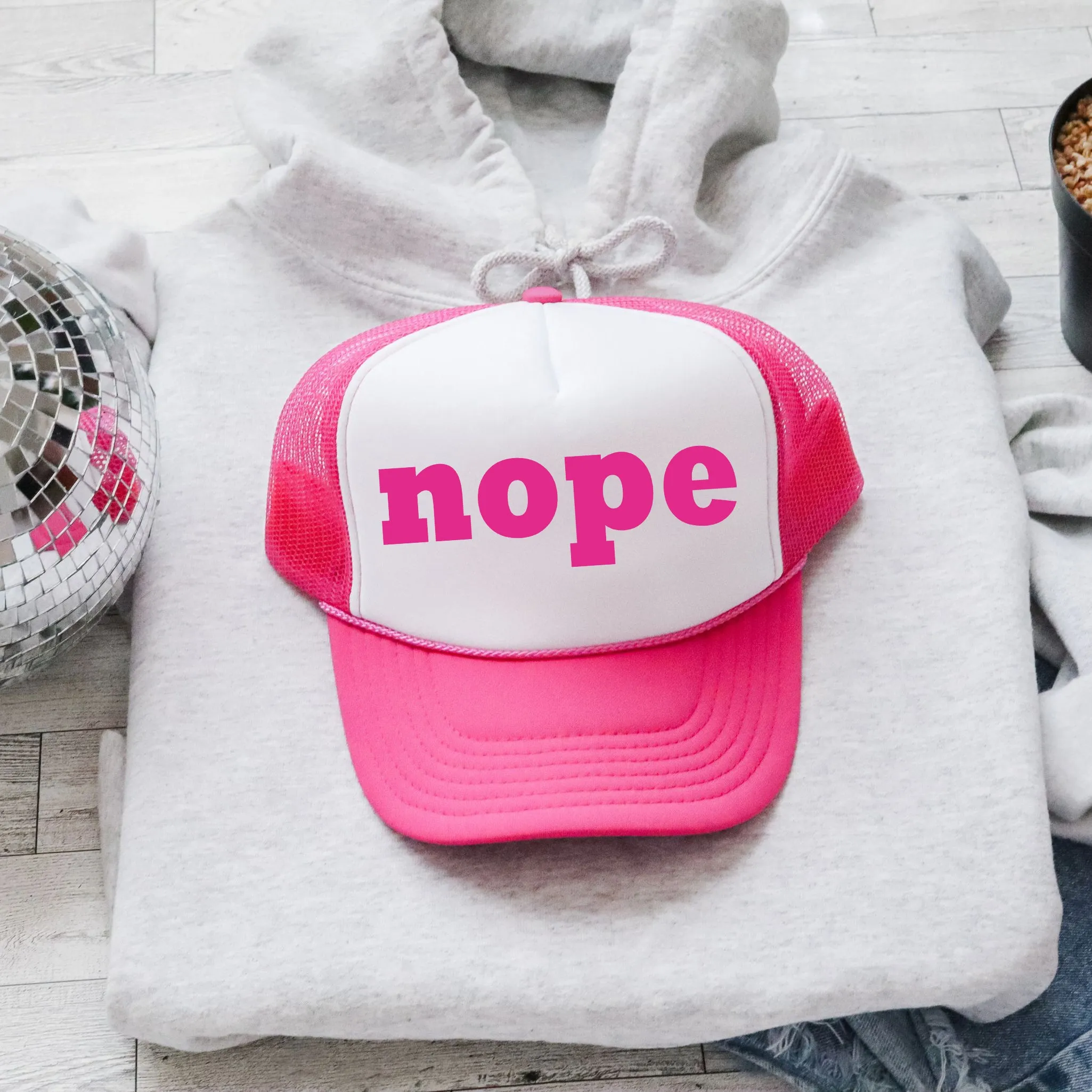 Nope, Sassy, Funny, Bright Pink Snapback Trucker Hat sold by Refinery Number One product image thumbnail 4