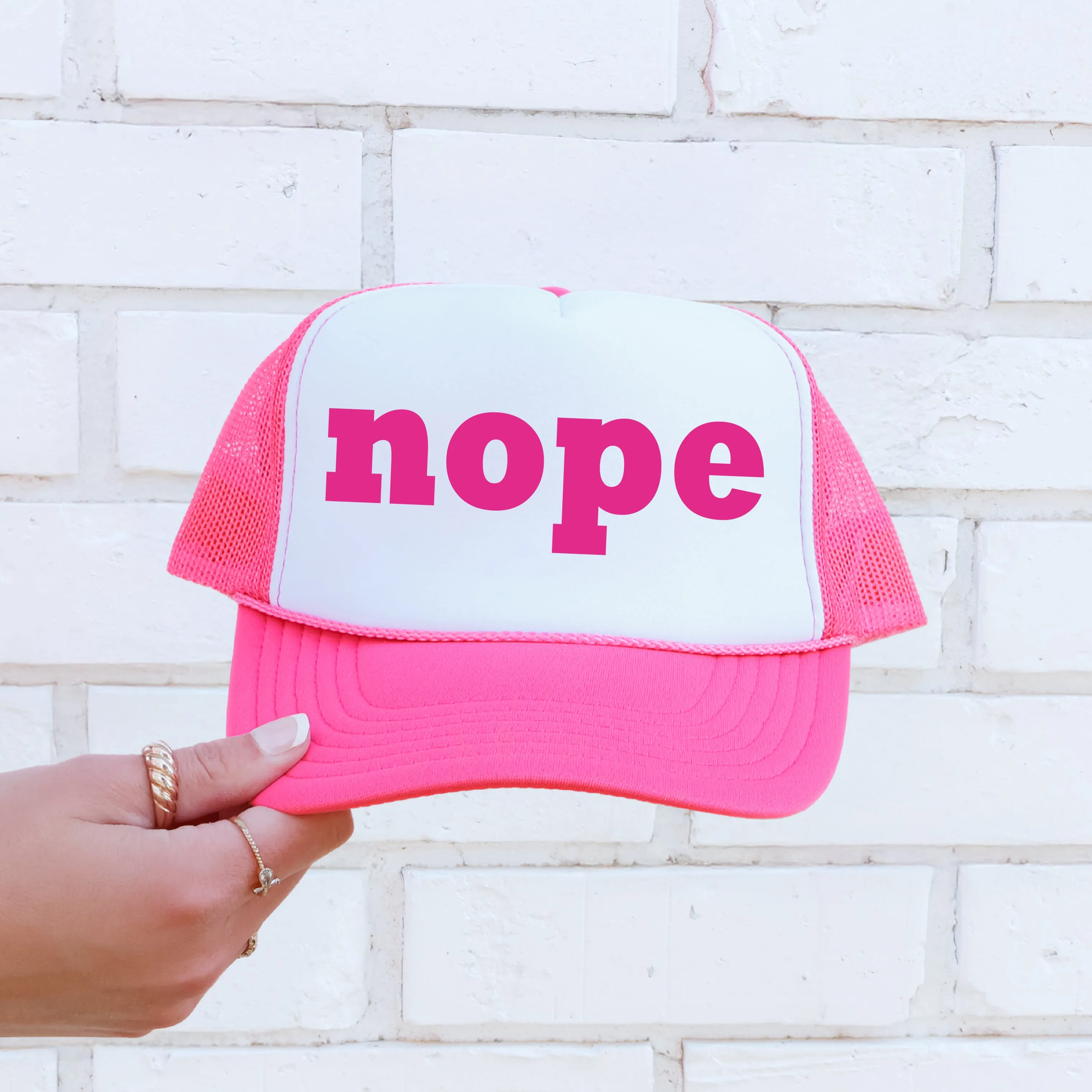 Nope, Sassy, Funny, Bright Pink Snapback Trucker Hat sold by Refinery Number One product image thumbnail 3