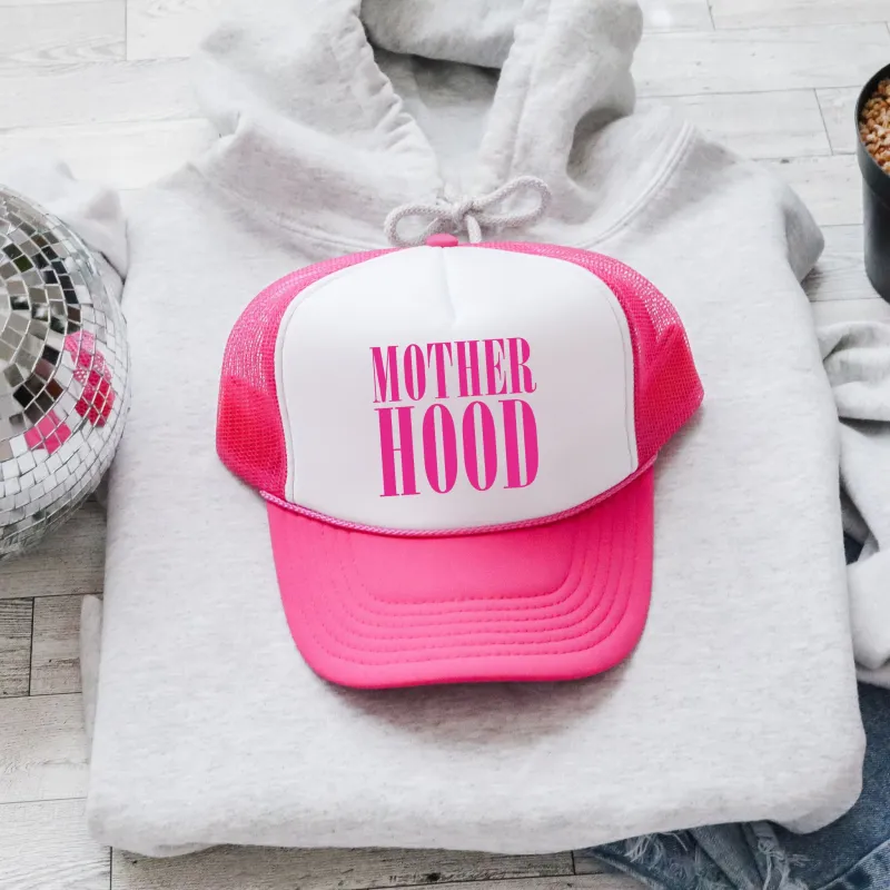 Mother Hood, Sassy, Funny, Bright Pink Snapback Trucker Hat sold by Refinery Number One