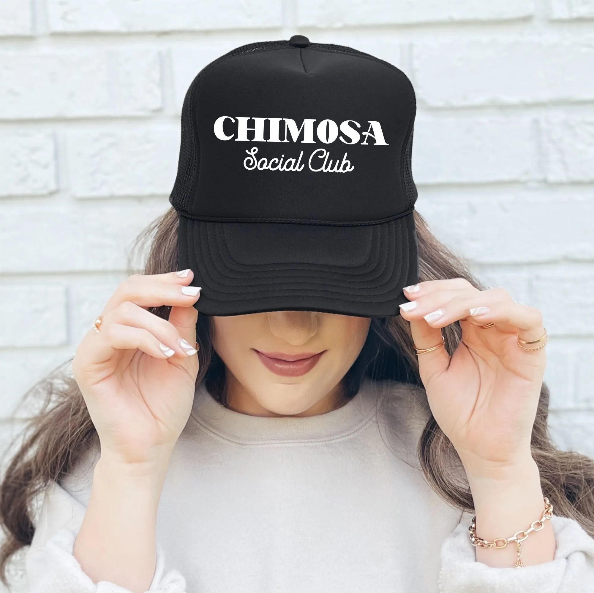 Chimosa Social Club, Sassy, Funny, Black Snapback Trucker Hat sold by Refinery Number One