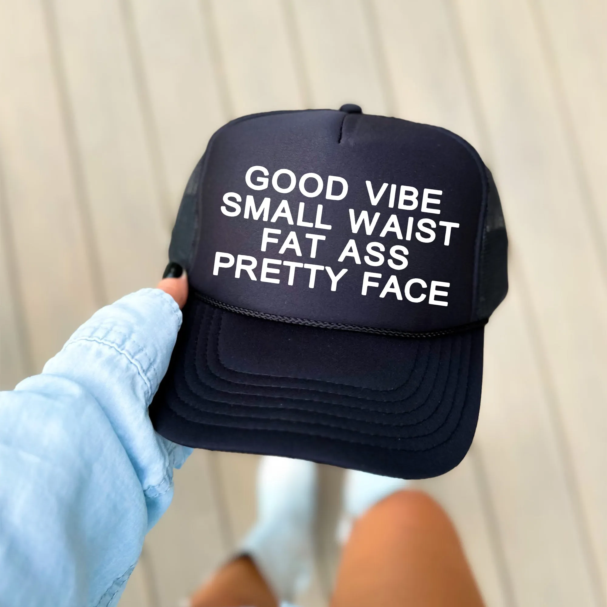 Good Vibe Small Waist Fat Ass Pretty Face, Sassy, Funny, Black Snapback Trucker Hat sold by Refinery Number One product image thumbnail 3