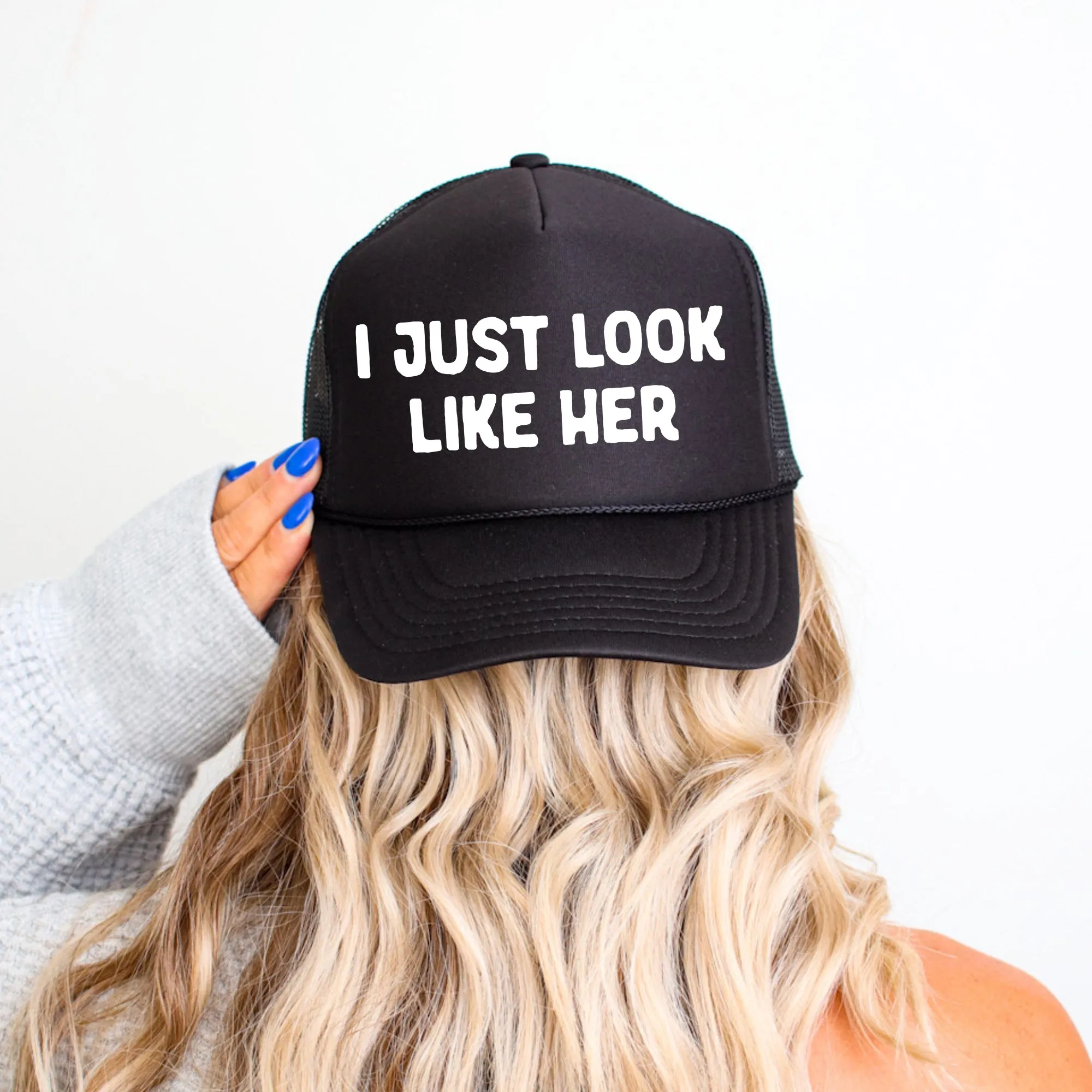 I Just Look Like Her, Sassy, Funny, Black Snapback Trucker Hat sold by Refinery Number One product image thumbnail 3