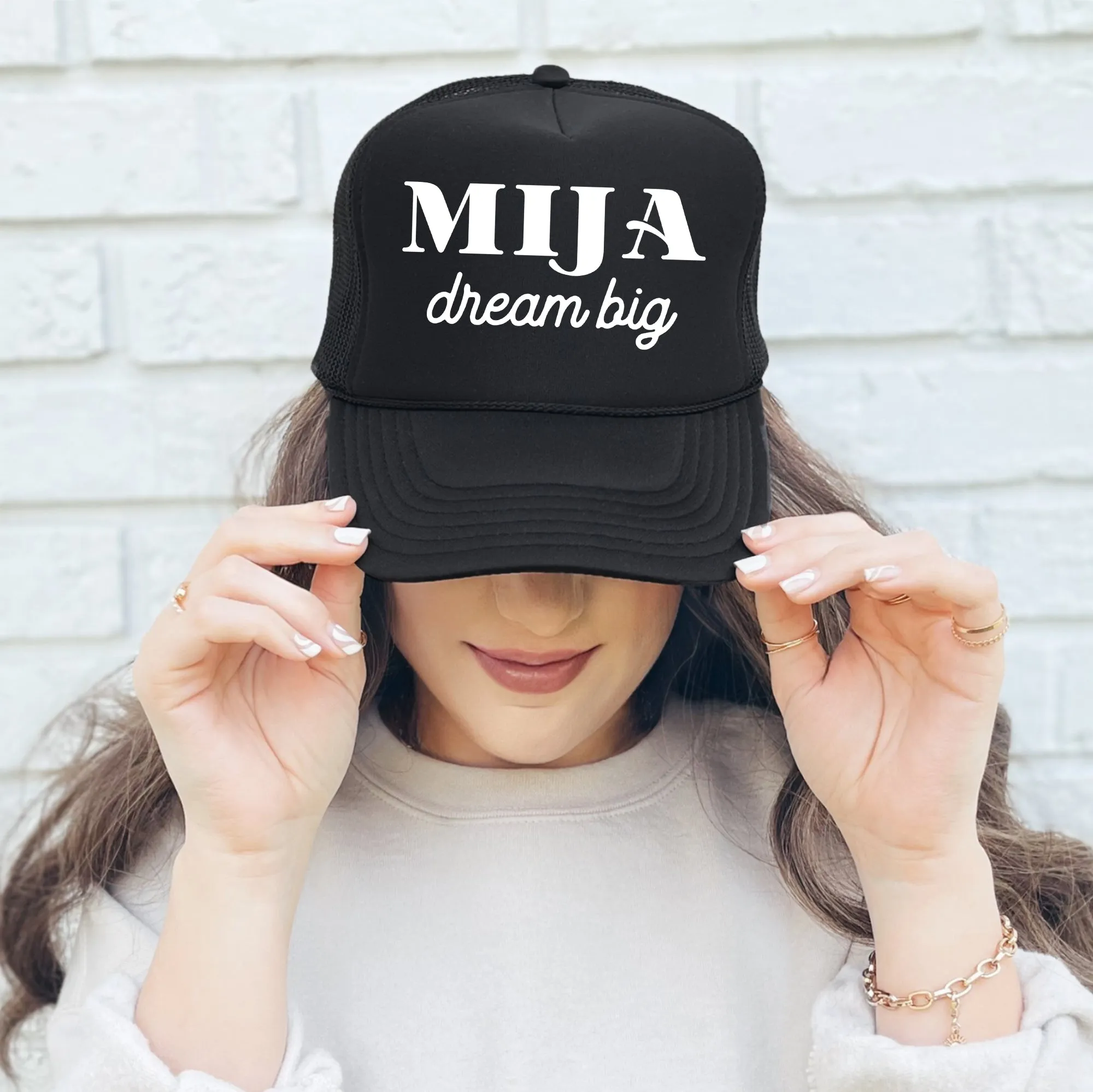Mija Dream Big, Sassy, Funny, Black Snapback Trucker Hat sold by Refinery Number One