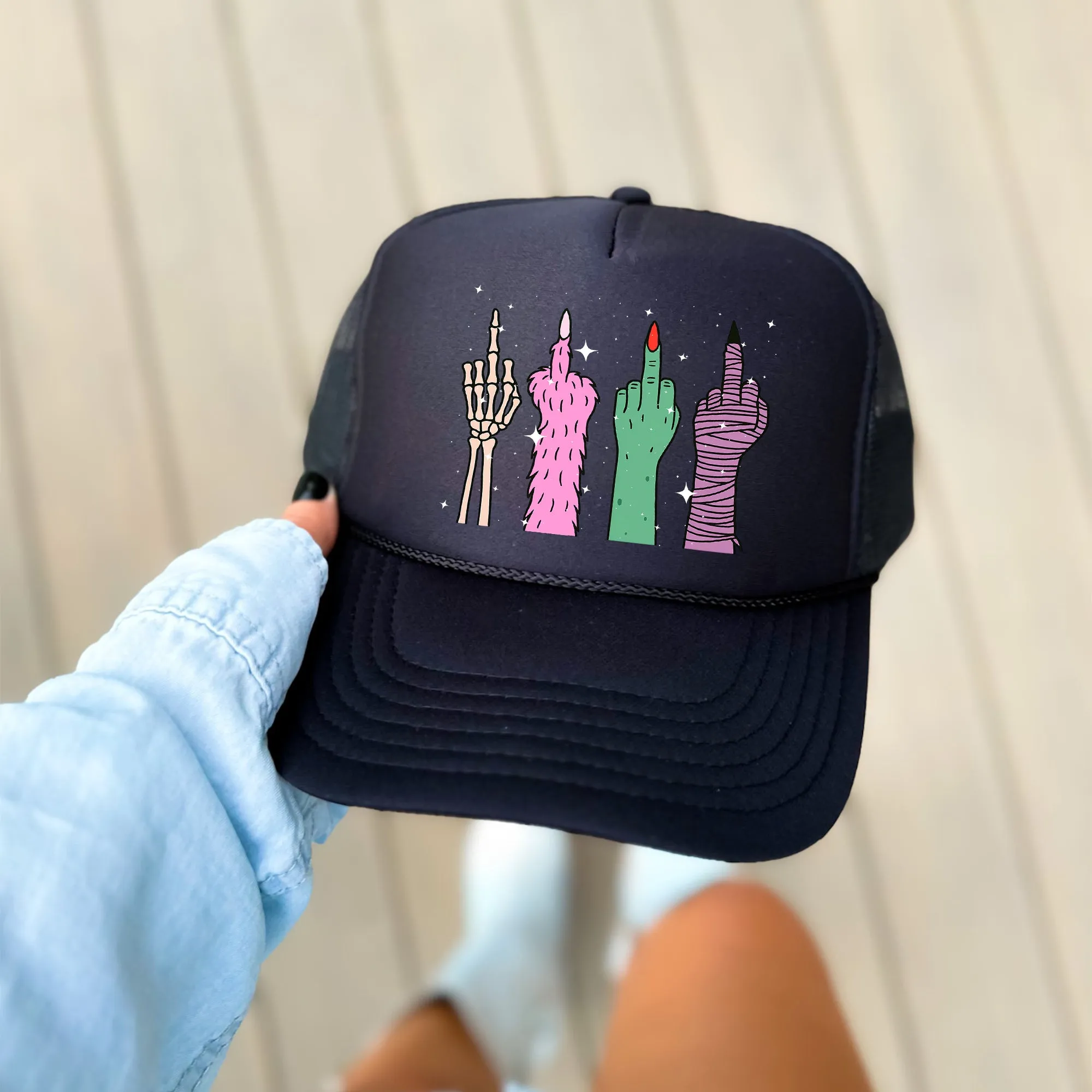 Monster, Middle Finger, Sassy, Funny, Halloween, Black Snapback Trucker Hat sold by Refinery Number One product image thumbnail 3