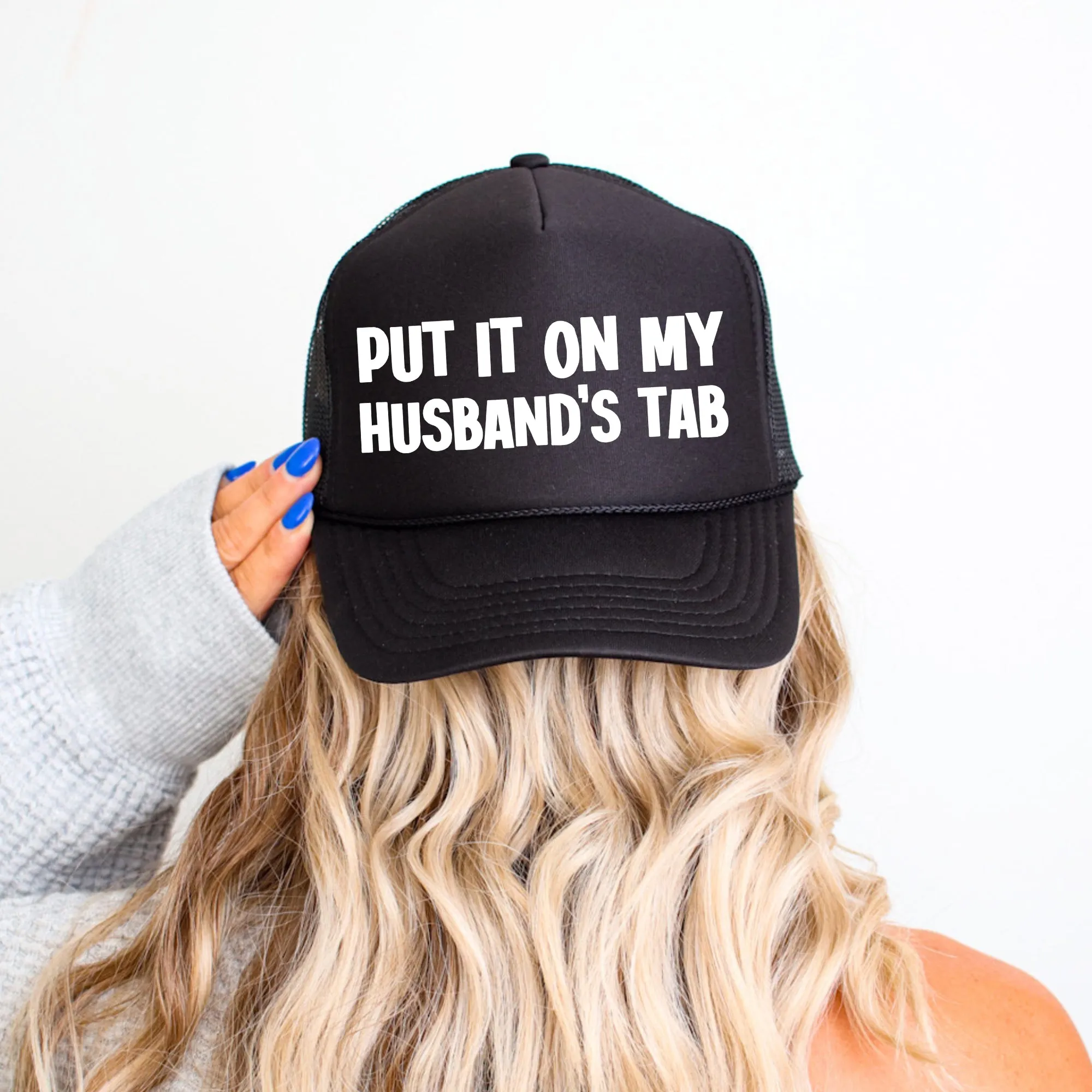 Put It on My Husband’s Tab, Sassy, Funny, Black Snapback Trucker Hat sold by Refinery Number One product image thumbnail 3