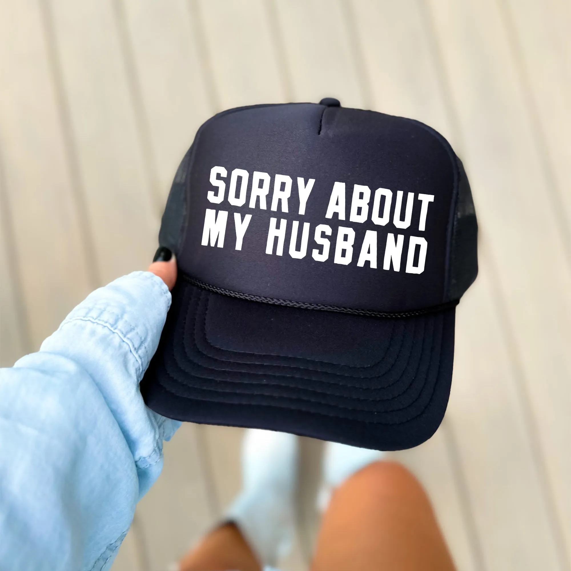 Sorry About My Husband, Sassy, Funny, Black Snapback Trucker Hat sold by Refinery Number One product image thumbnail 2