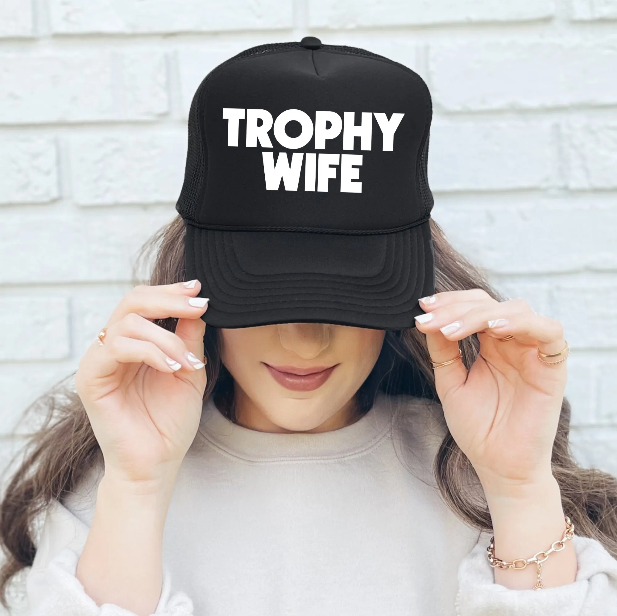 Trophy Wife Sassy Funny Bold Statement About Modern Relationships And Confidence Trucker Hat sold by Refinery Number One