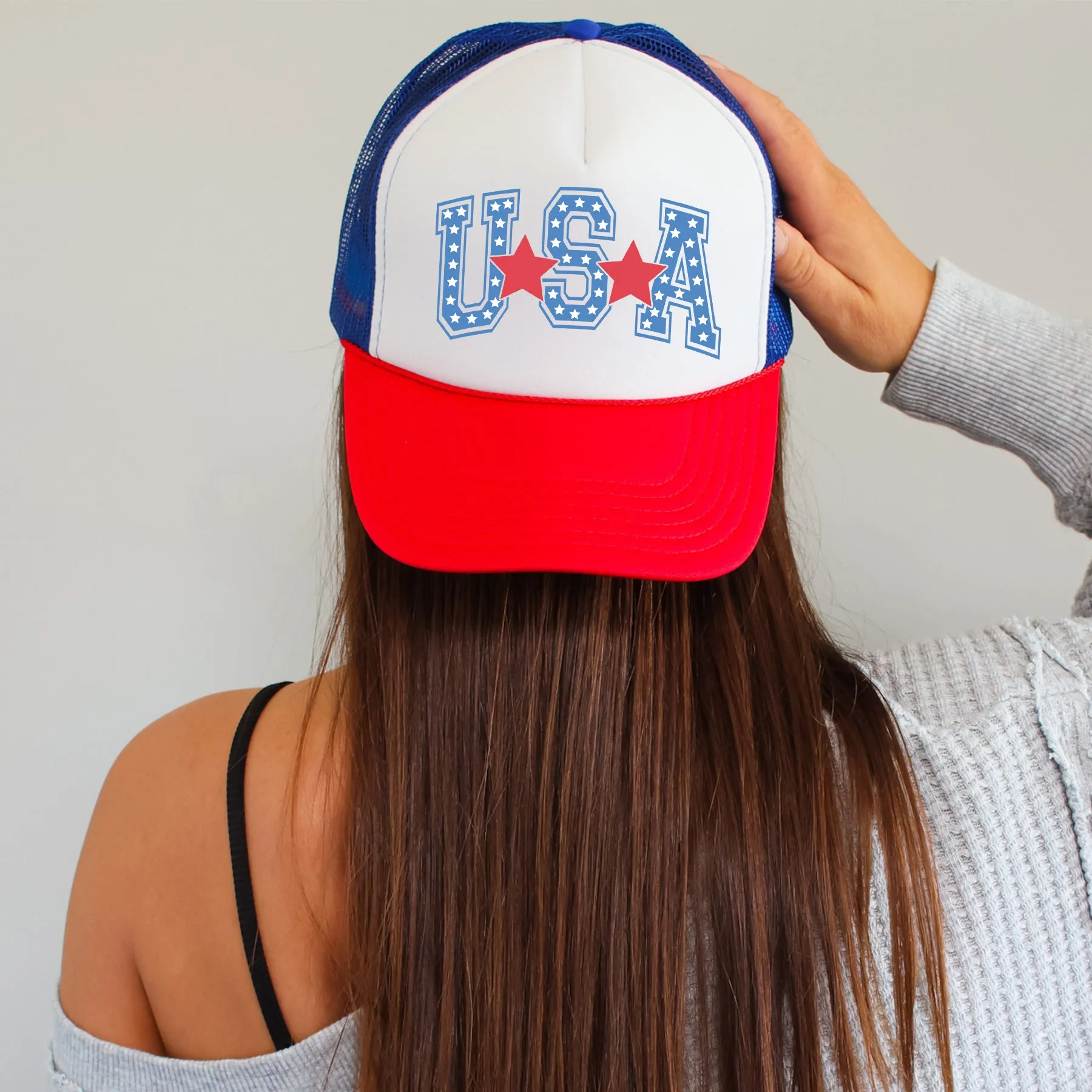 USA, Stars, Patriotic, Snapback Trucker Hat sold by Refinery Number One product image thumbnail 3