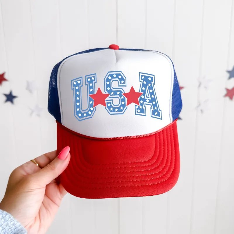 USA, Stars, Patriotic, Snapback Trucker Hat sold by Refinery Number One