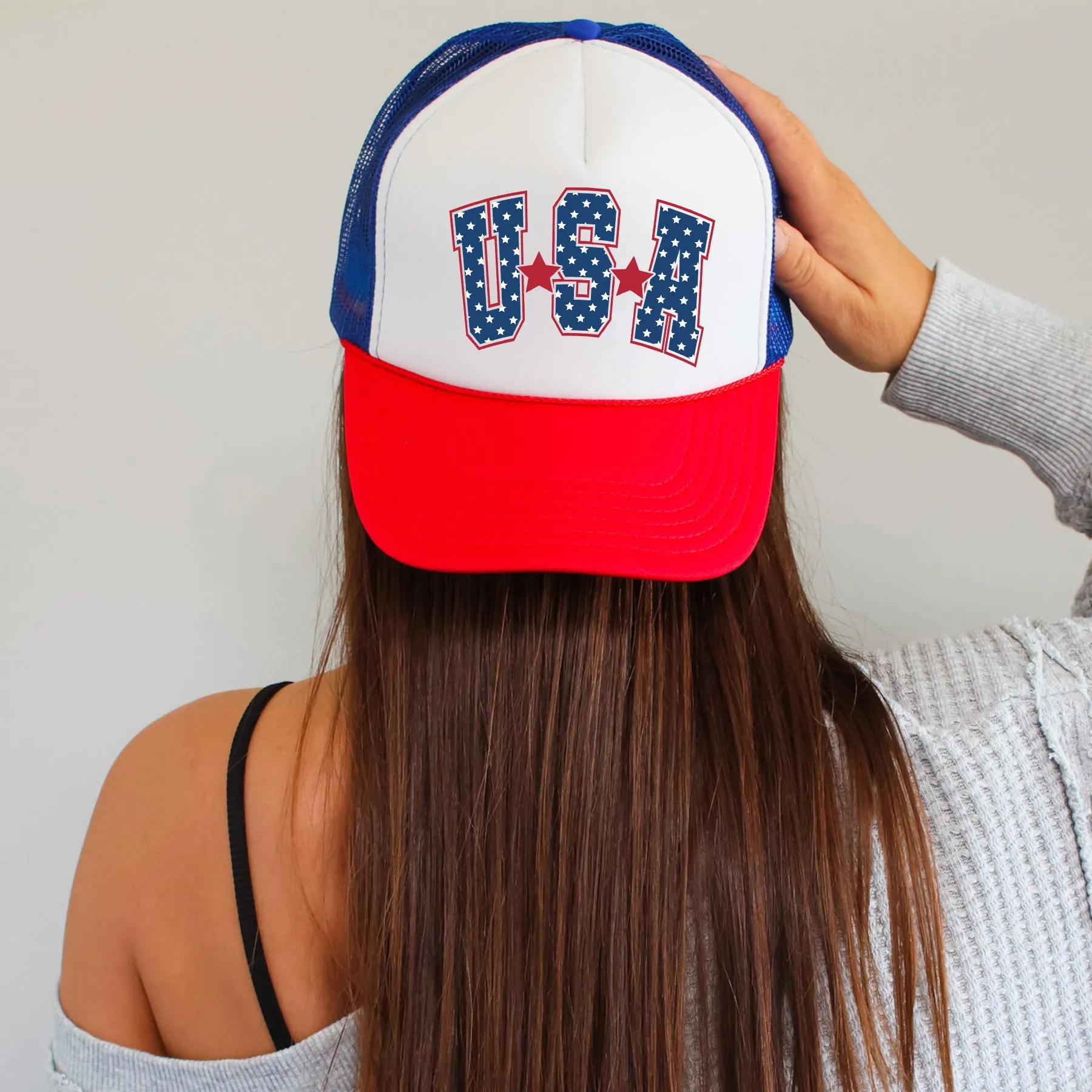 USA, Stars, Bright, Patriotic, Snapback Trucker Hat sold by Refinery Number One product image thumbnail 4