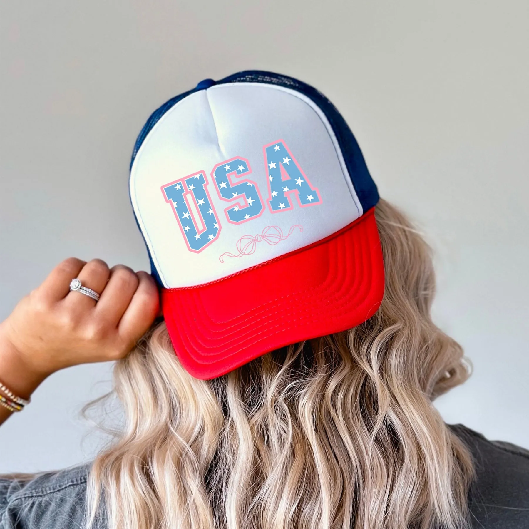 USA, Ribbons, Bows, Coquette, Patriotic, Snapback Trucker Hat sold by Refinery Number One