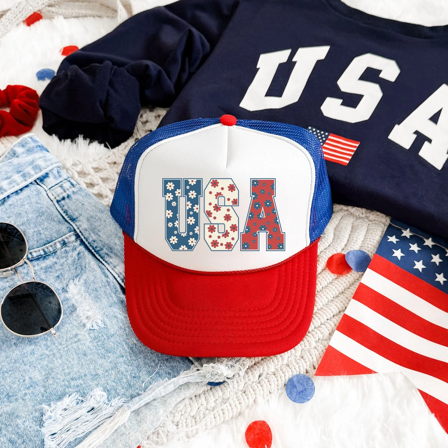 USA, Flowers, Patriotic, Snapback Trucker Hat sold by Refinery Number One product image thumbnail 4