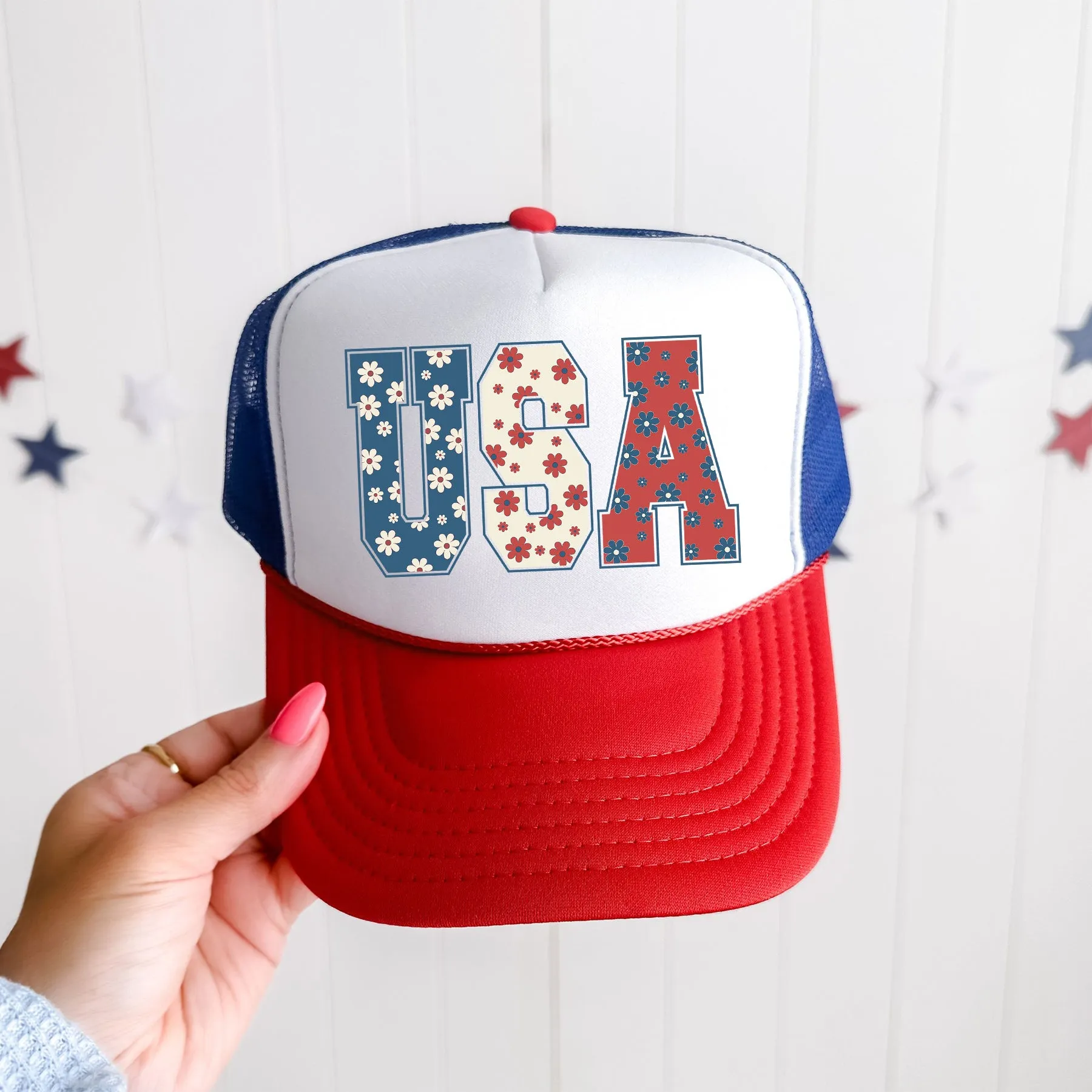 USA, Flowers, Patriotic, Snapback Trucker Hat sold by Refinery Number One product image thumbnail 2