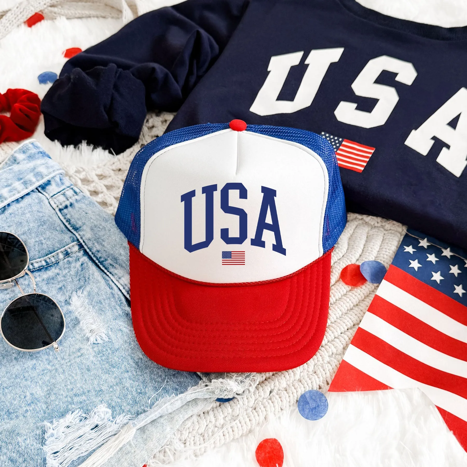 USA Flag Patriotic Stars And Stripes Banner Emblem Edition For Proud Americans Trucker Hat sold by Refinery Number One product image thumbnail 4