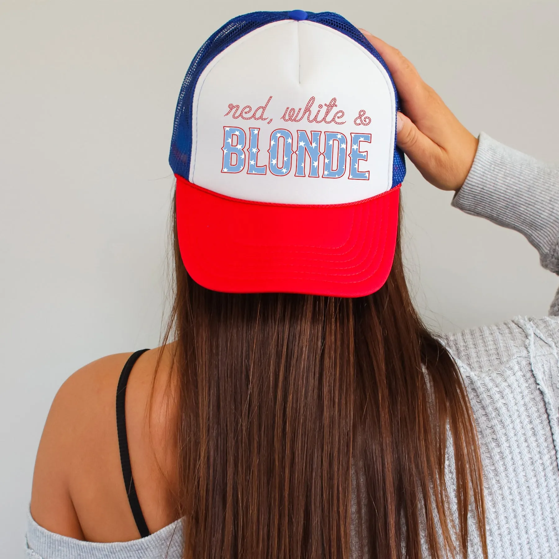 Red White And Blonde, Sassy, Patriotic, Snapback Trucker Hat sold by Refinery Number One product image thumbnail 3