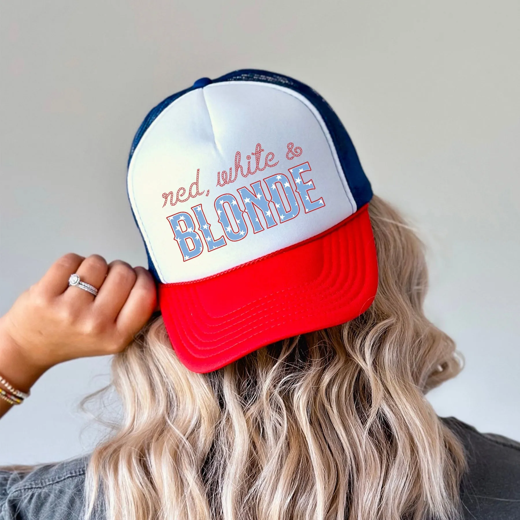 Red White And Blonde, Sassy, Patriotic, Snapback Trucker Hat sold by Refinery Number One product image thumbnail 2