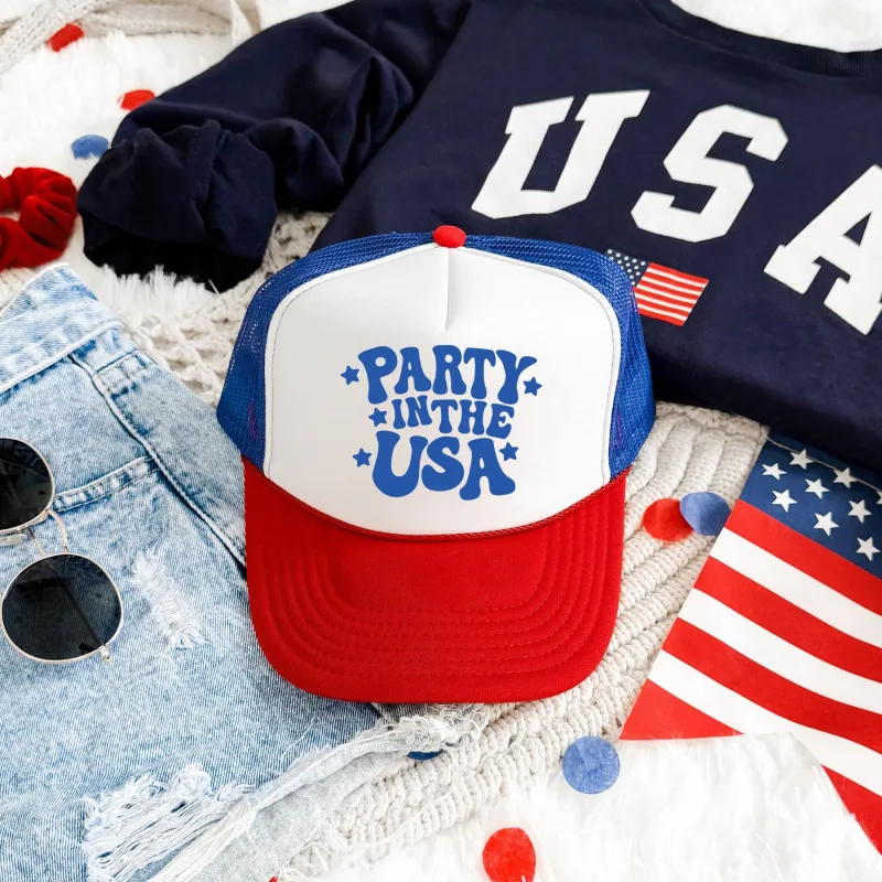 Party In The USA, Patriotic, Snapback Trucker Hat sold by Refinery Number One