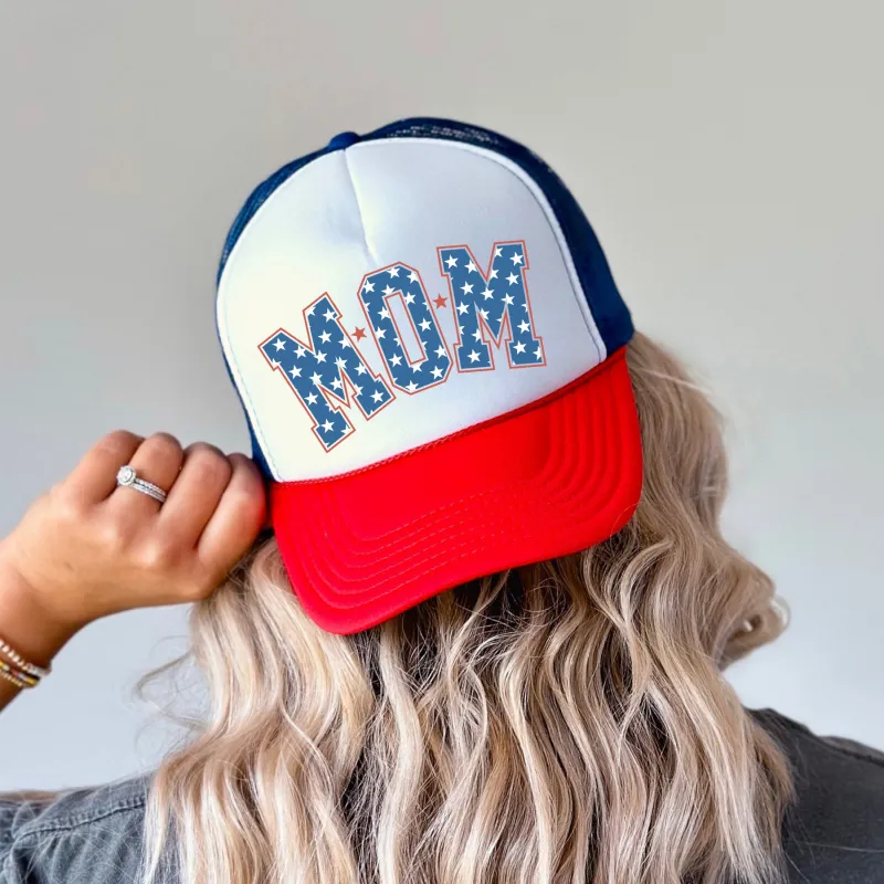 Mom, Stars, Patriotic, Snapback Trucker Hat sold by Refinery Number One
