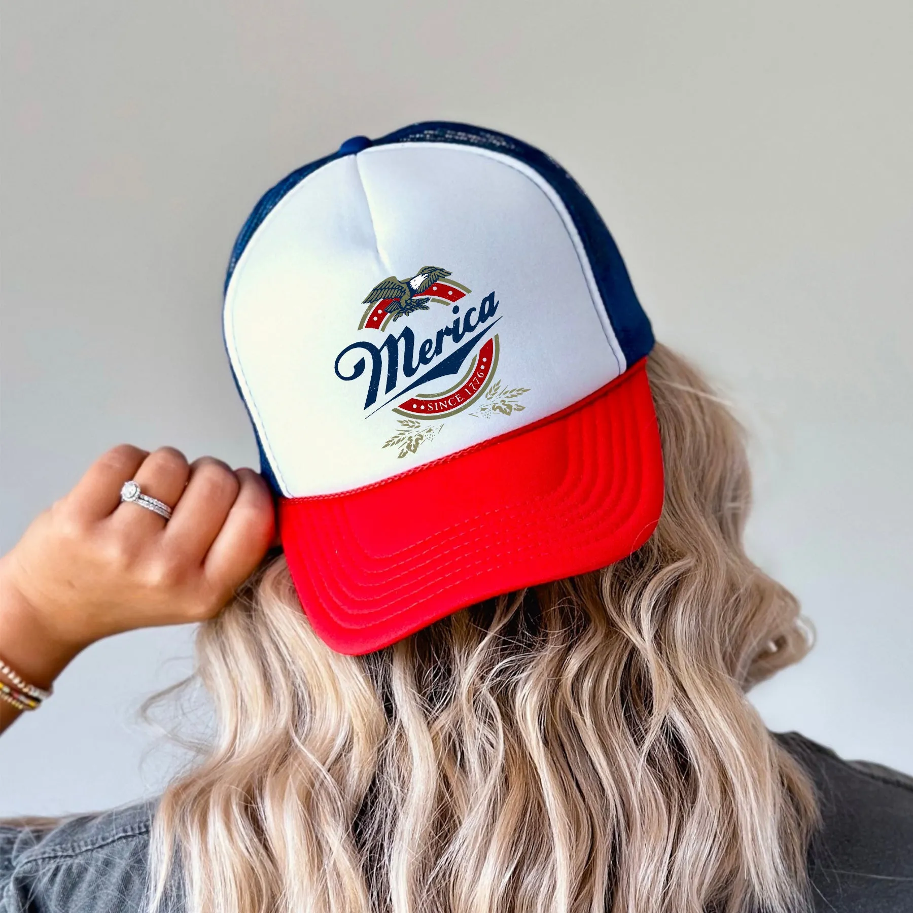 Merica, Beer, Patriotic, Snapback Trucker Hat sold by Refinery Number One product image thumbnail 2