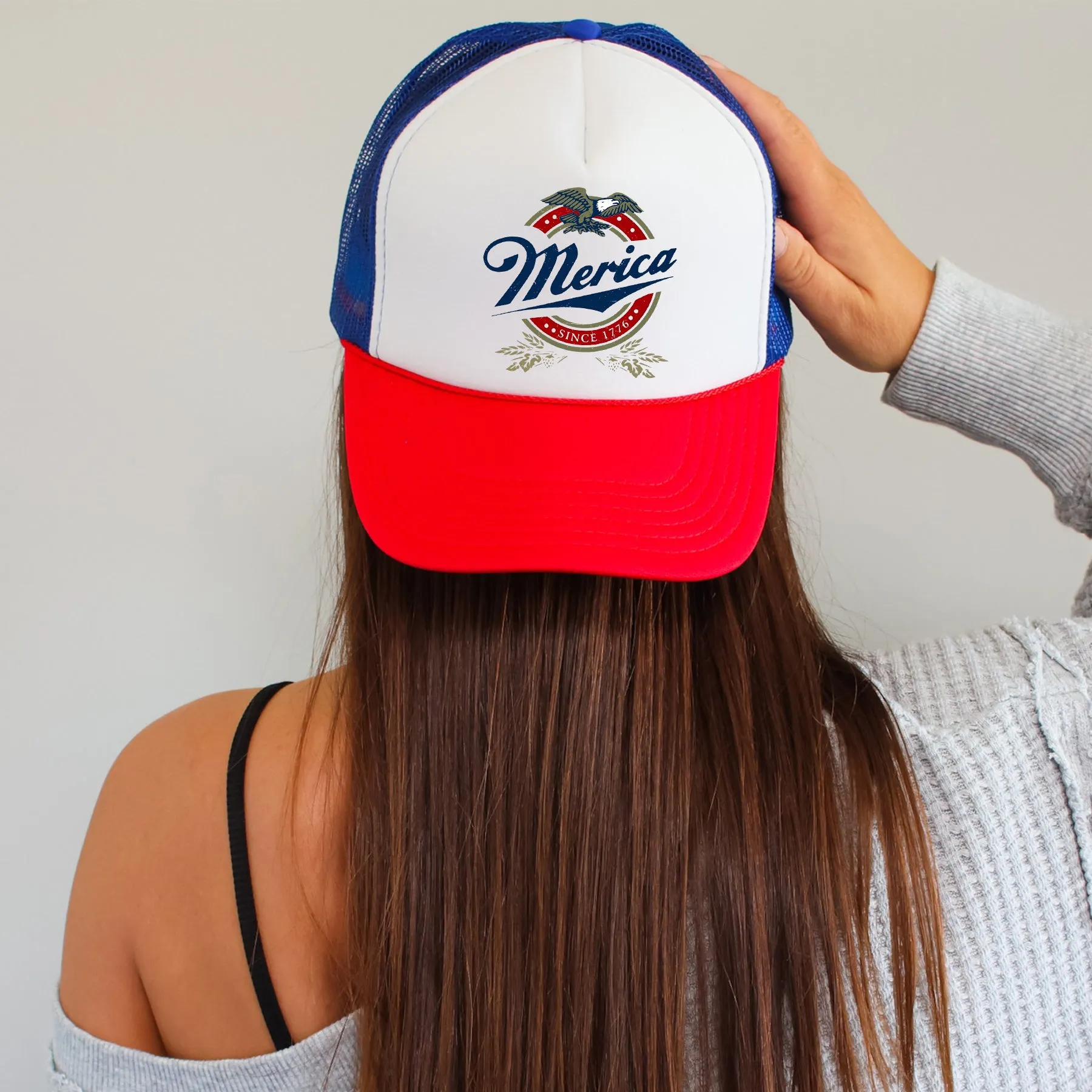 Merica, Beer, Patriotic, Snapback Trucker Hat sold by Refinery Number One product image thumbnail 3