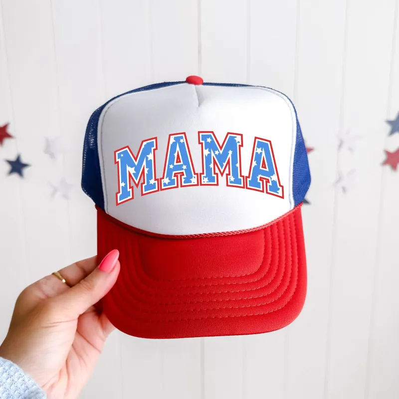 Mama, Stars, Patriotic, Snapback Trucker Hat sold by Refinery Number One