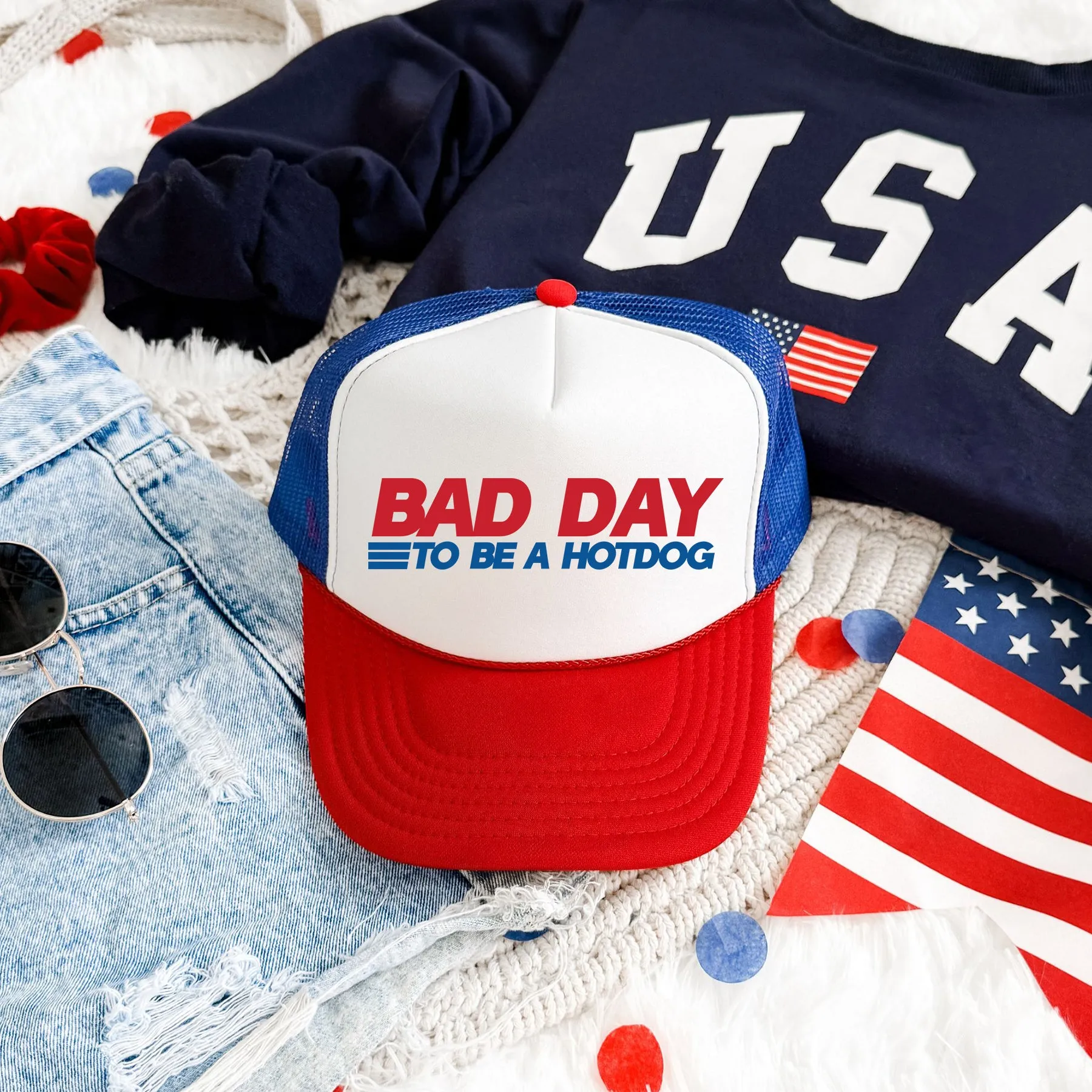 Bad Day To Be A Hotdog, Patriotic, Snapback Trucker Hat sold by Refinery Number One product image thumbnail 4