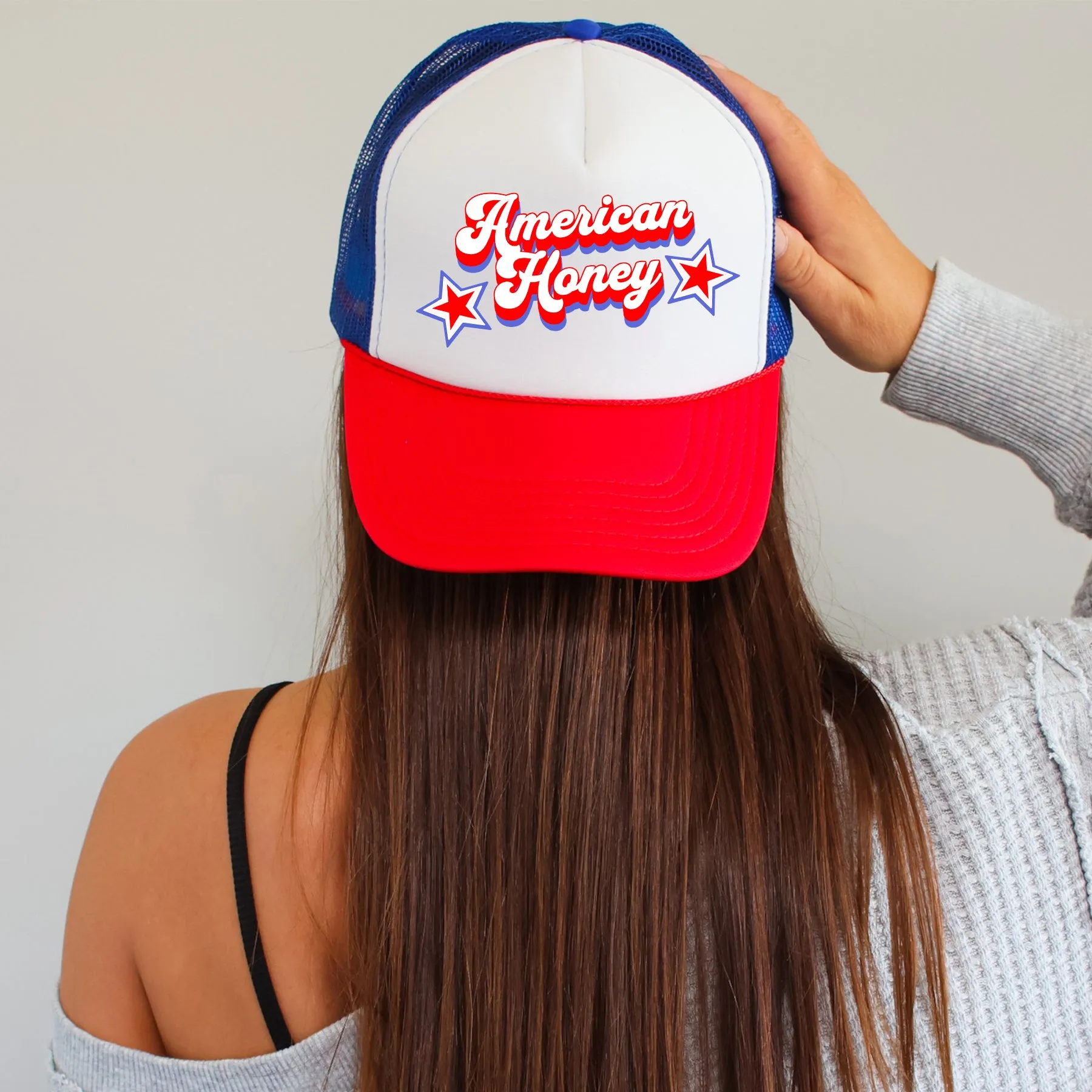 American Honey Patriotic Lightning Bolt Flag Eagle Fourth Of July Celebration Theme Snapback Trucker Hat sold by Refinery Number One product image thumbnail 3