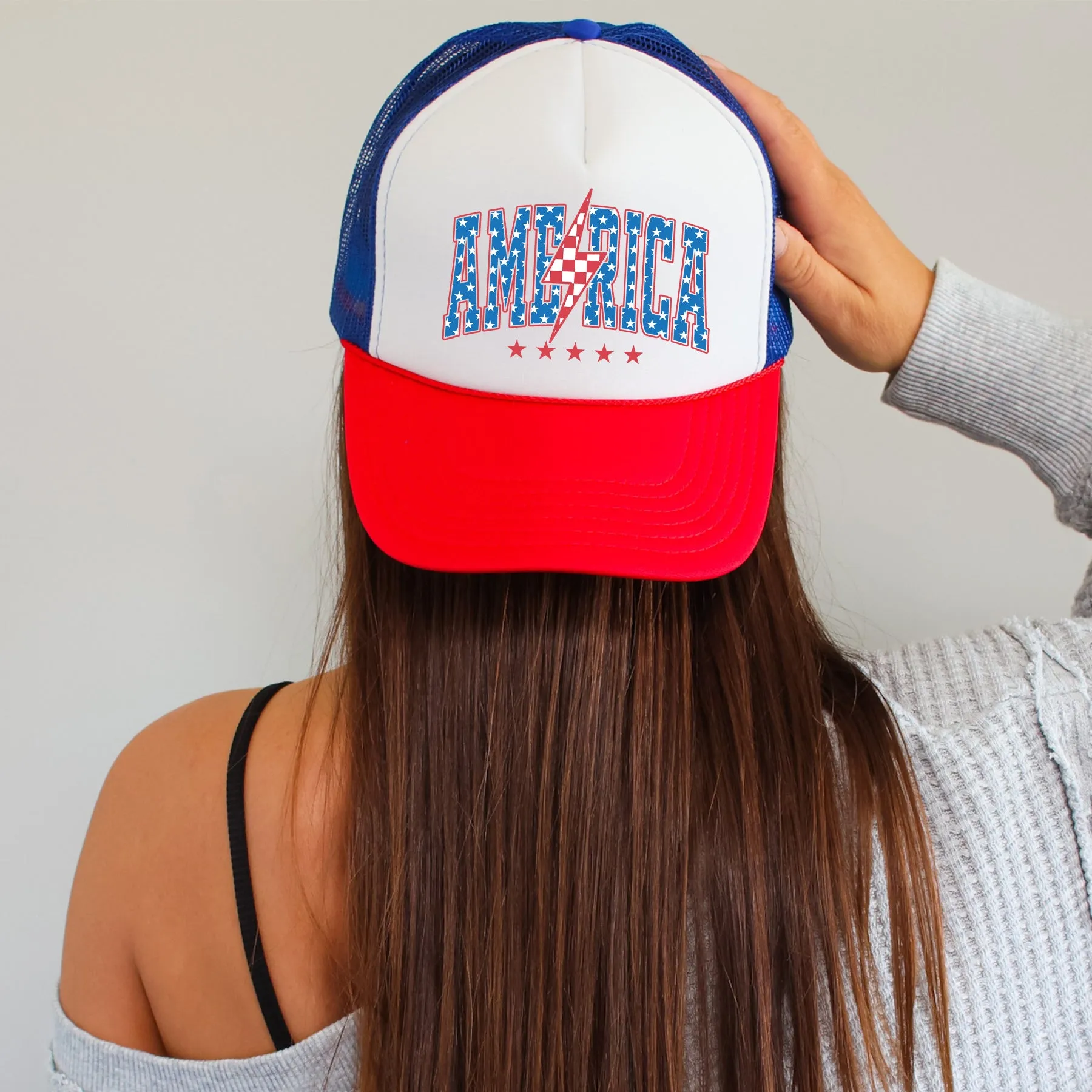 America, Lightning Bolt, Patriotic, Snapback Trucker Hat sold by Refinery Number One product image thumbnail 4