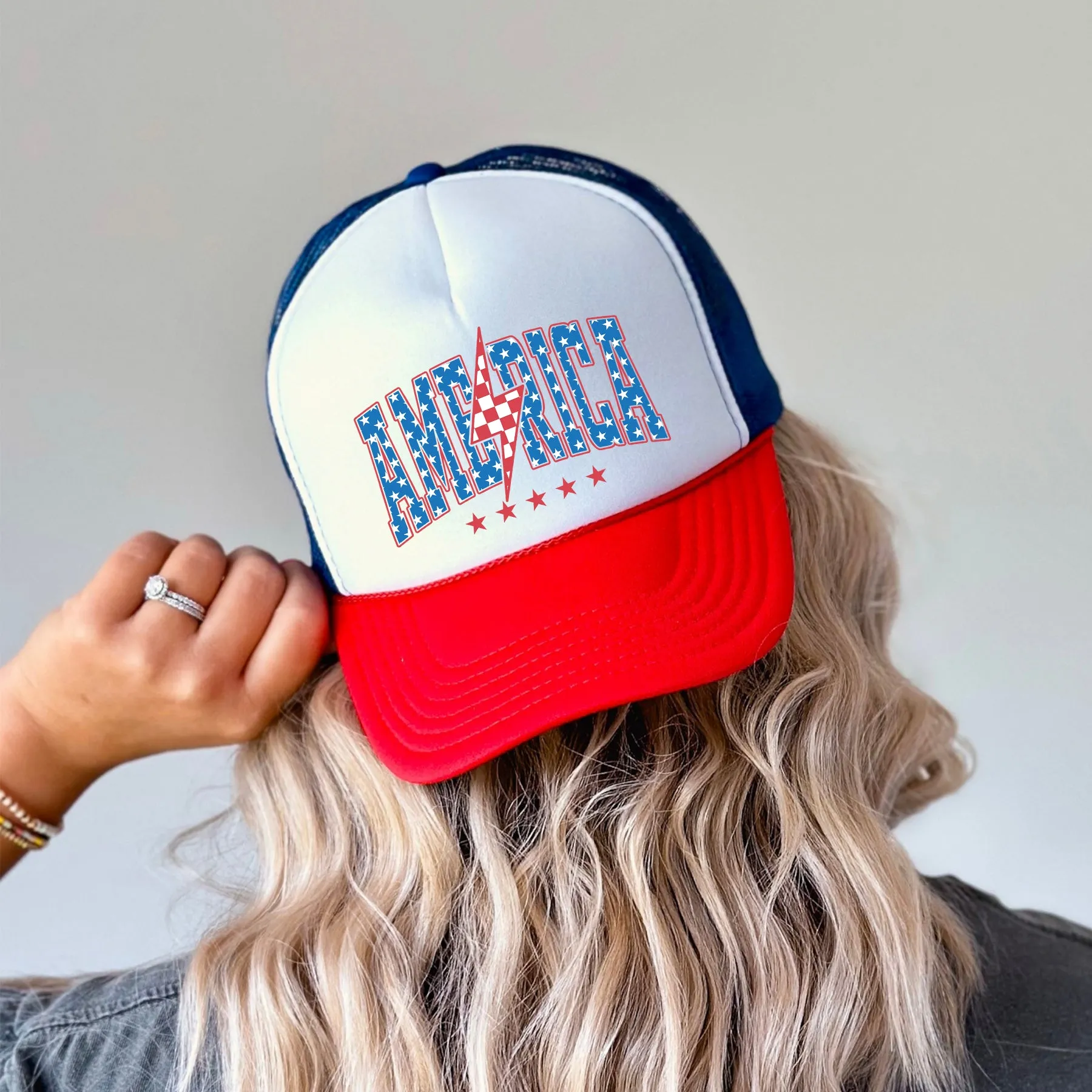 America, Lightning Bolt, Patriotic, Snapback Trucker Hat sold by Refinery Number One product image thumbnail 3