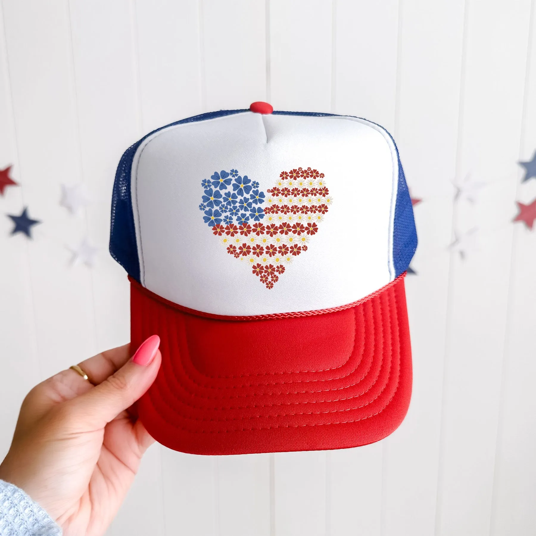 America, Floral Heart, Patriotic, Snapback Trucker Hat sold by Refinery Number One product image thumbnail 2