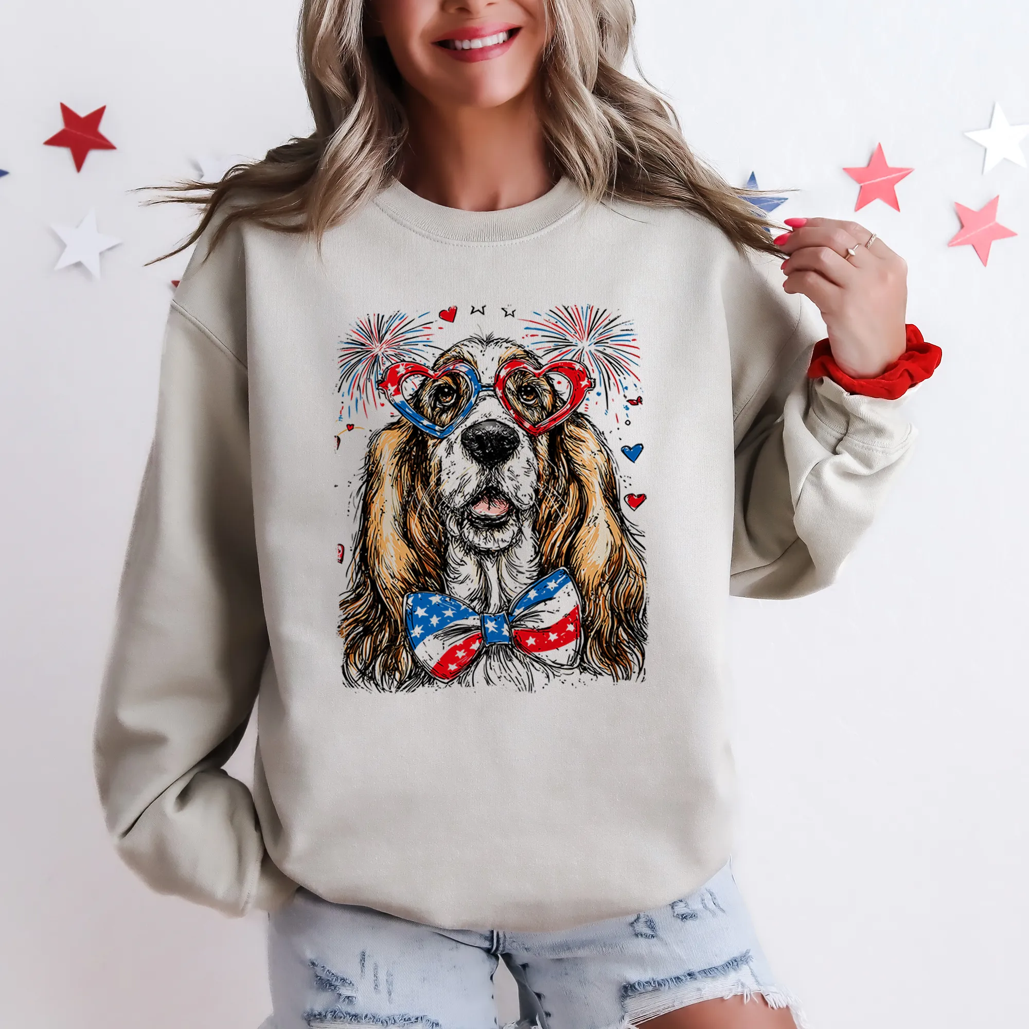 Basset Hound Patriotic Dog, USA, America, Pet Lover, 4th of July Sweatshirt sold by Refinery Number One product image thumbnail 4