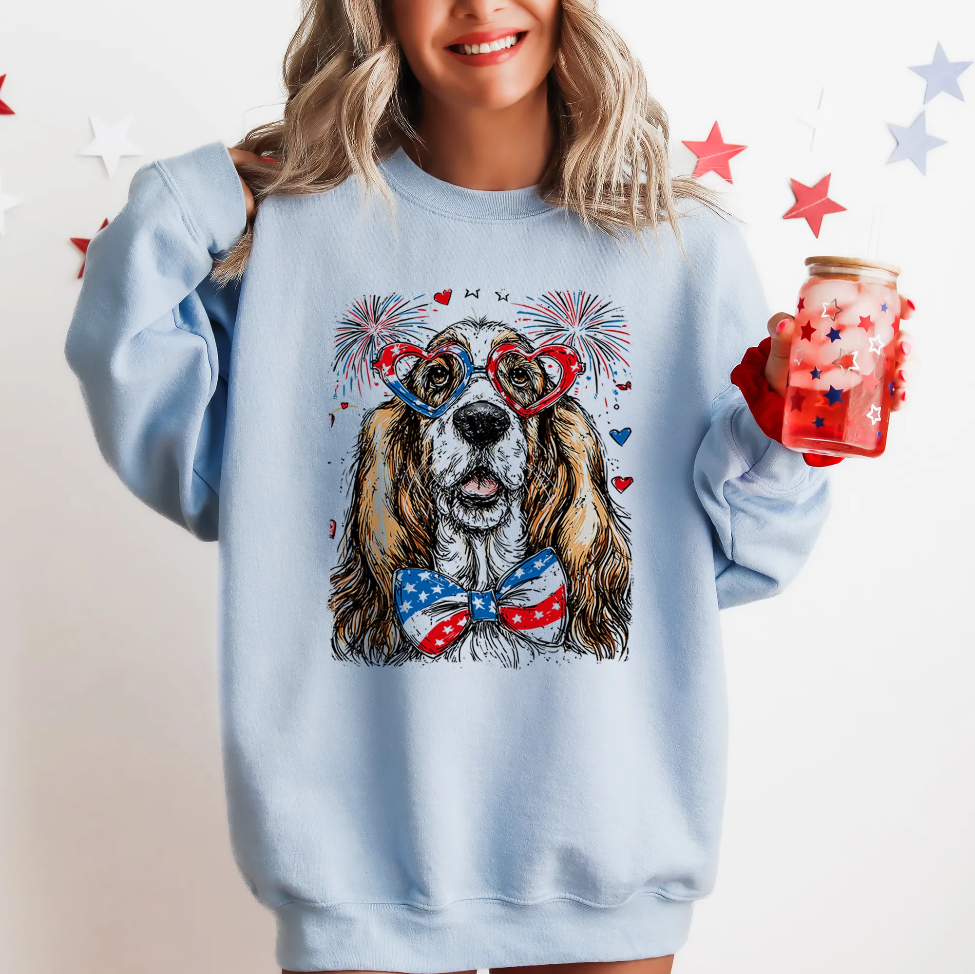 Basset Hound Patriotic Dog, USA, America, Pet Lover, 4th of July Sweatshirt sold by Refinery Number One product image thumbnail 3