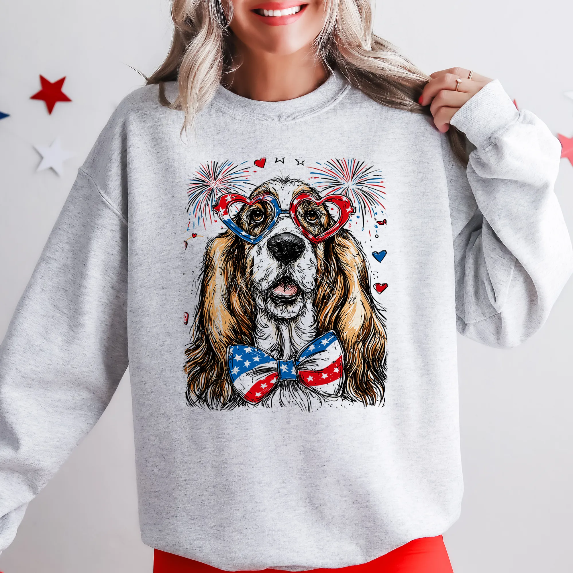 Basset Hound Patriotic Dog, USA, America, Pet Lover, 4th of July Sweatshirt sold by Refinery Number One product image thumbnail 2