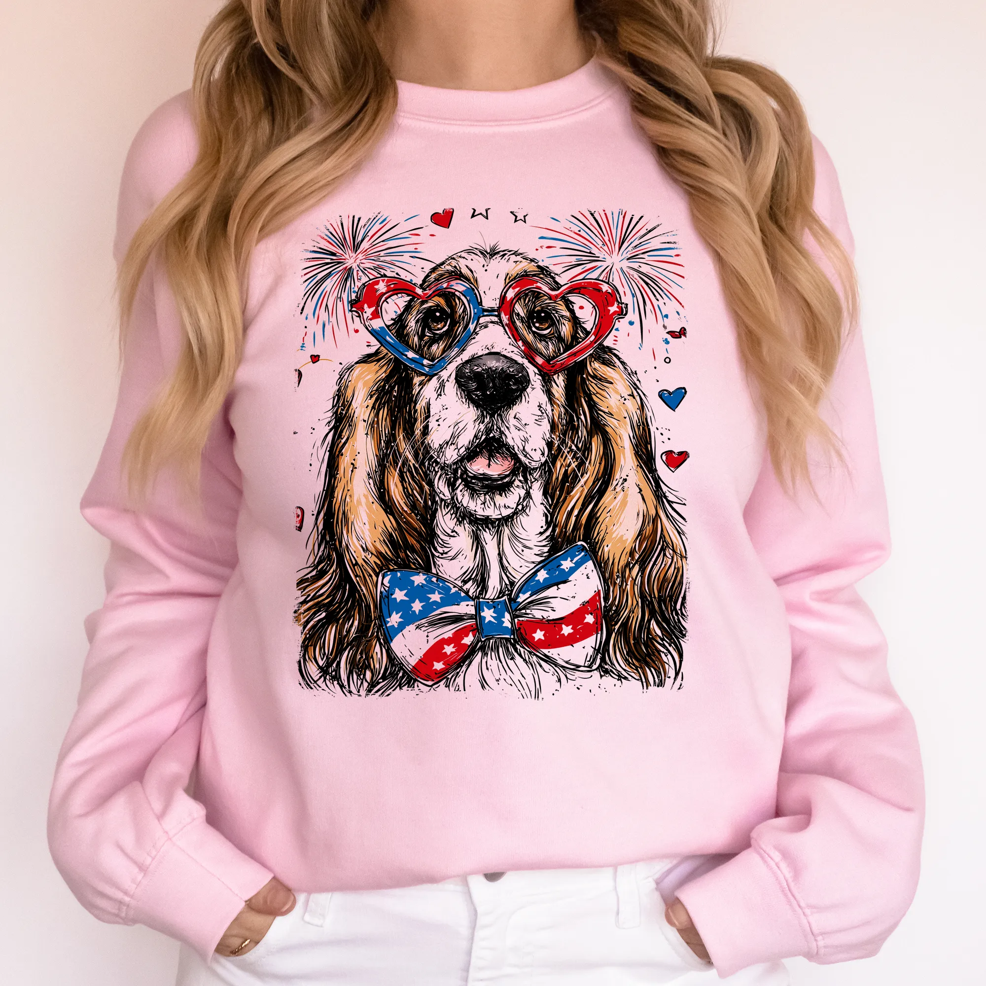 Basset Hound Patriotic Dog, USA, America, Pet Lover, 4th of July Sweatshirt sold by Refinery Number One