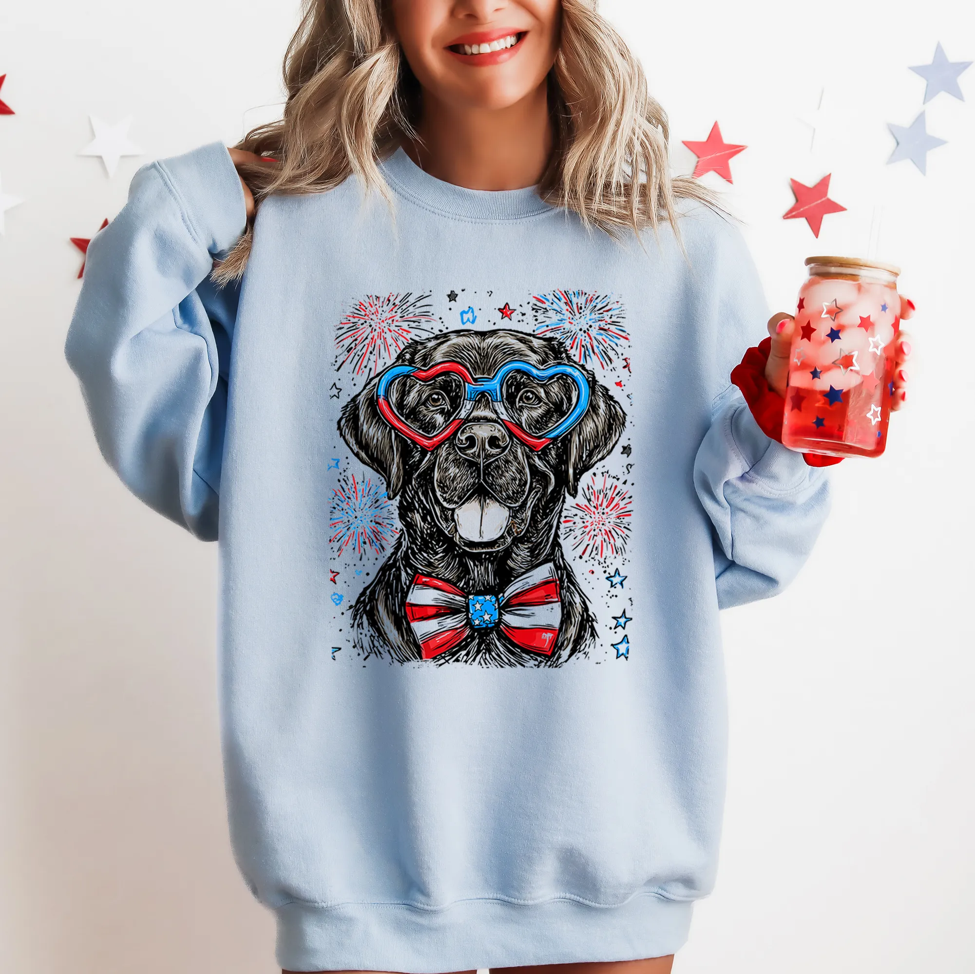 Black Labrador, Lab Patriotic Dog, USA, America, Pet Lover, 4th of July Sweatshirt sold by Refinery Number One