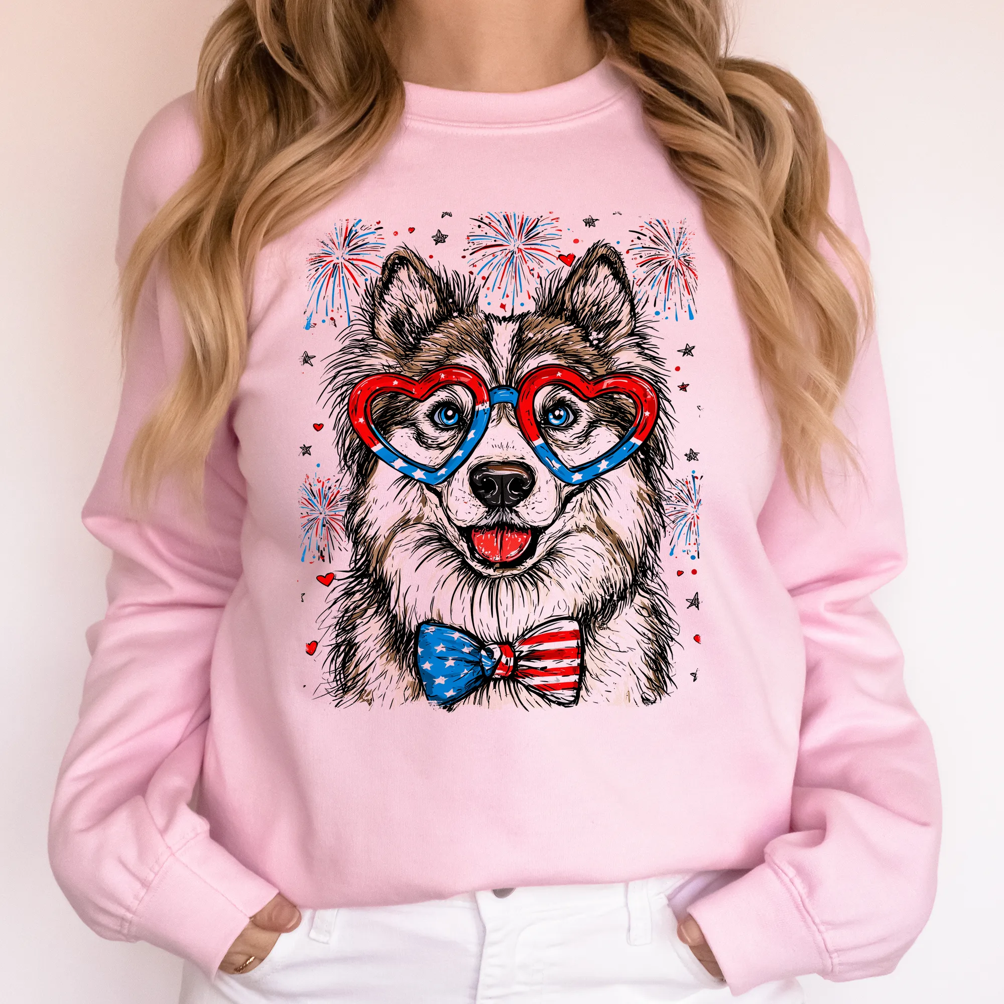 Husky Patriotic Dog, USA, America, Pet Lover, 4th of July Sweatshirt sold by Refinery Number One