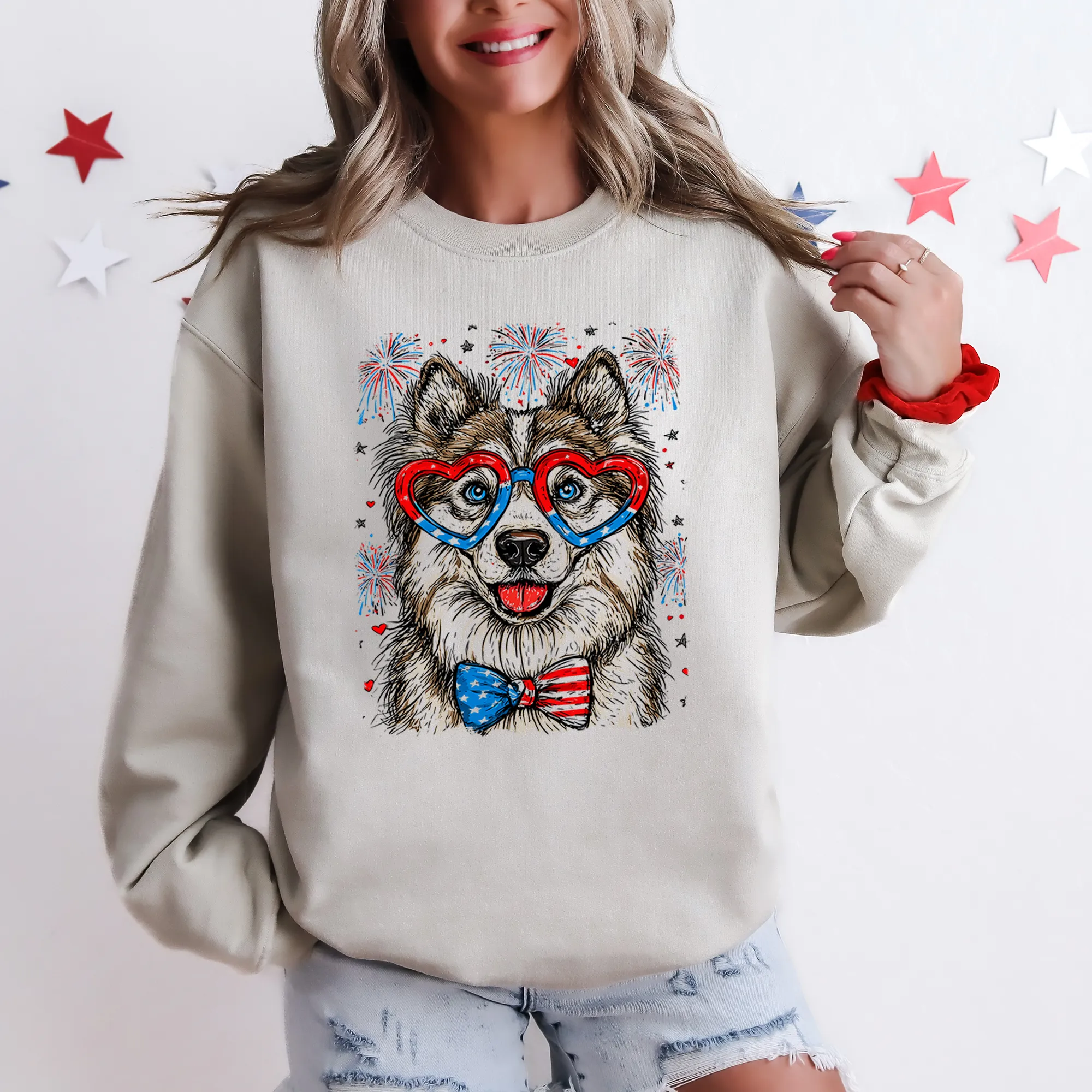 Husky Patriotic Dog, USA, America, Pet Lover, 4th of July Sweatshirt sold by Refinery Number One product image thumbnail 4